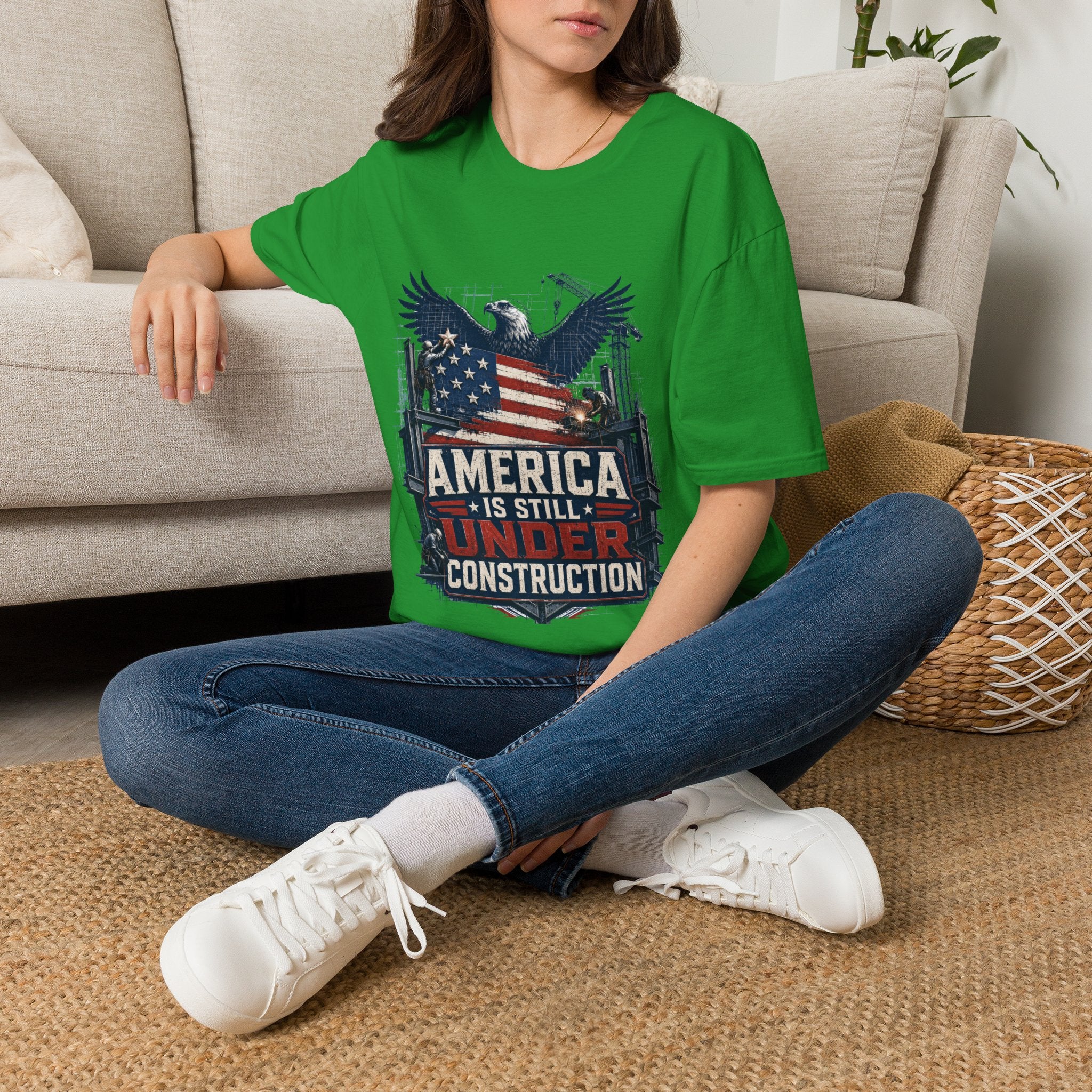 T-Shirt — 'America Is Still Under Construction' Patriotic Eagle Graphic