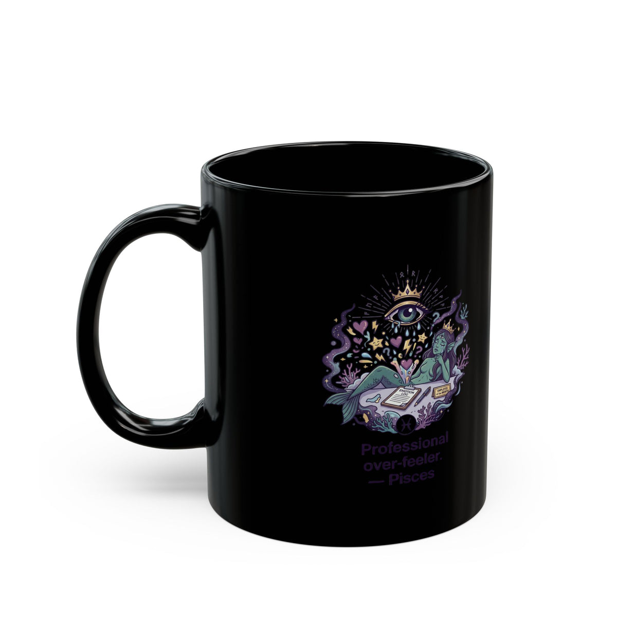 Pisces Zodiac Mystic Tarot Reader Black Mug — “Professional Overthinker”