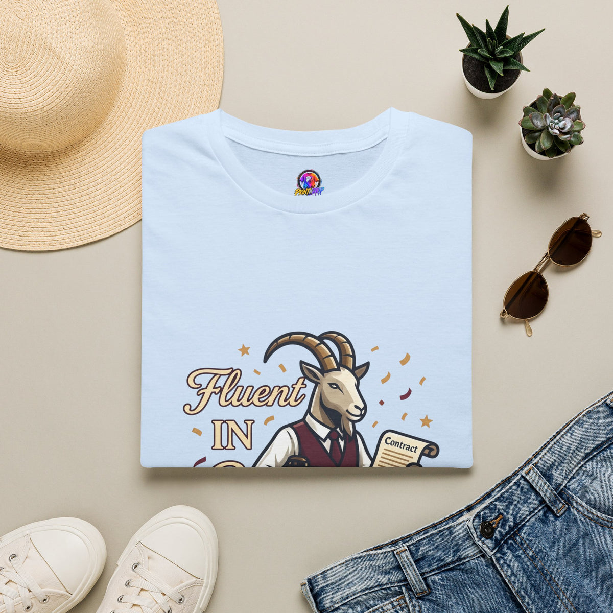 Capricorn Goat Graphic T-Shirt — "Fluent in Sarcasm & Success" Zodiac Tee