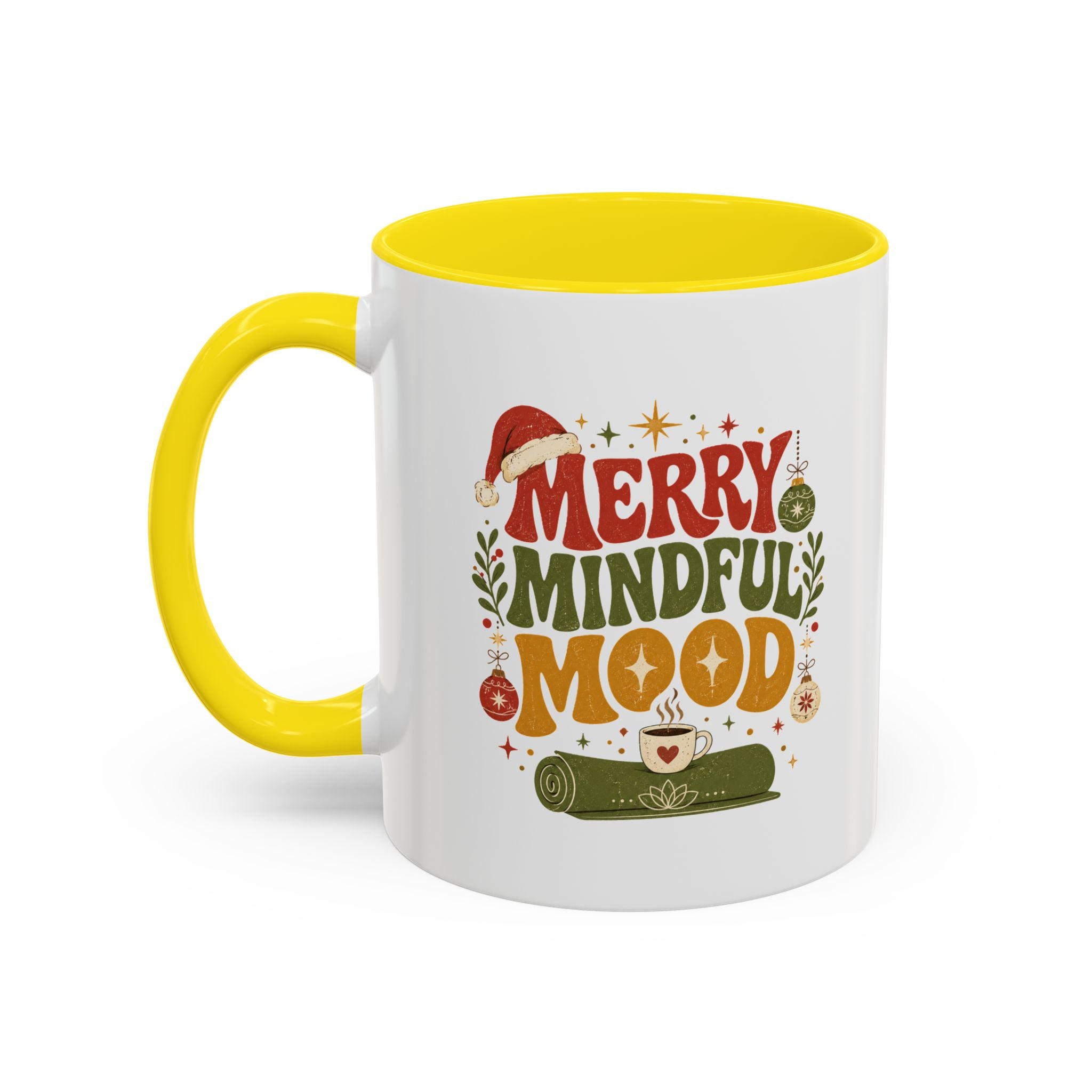 Modern Day Christmas Merry Mindful Mood Coffee Mug — Holiday Yoga & Relaxation Gift