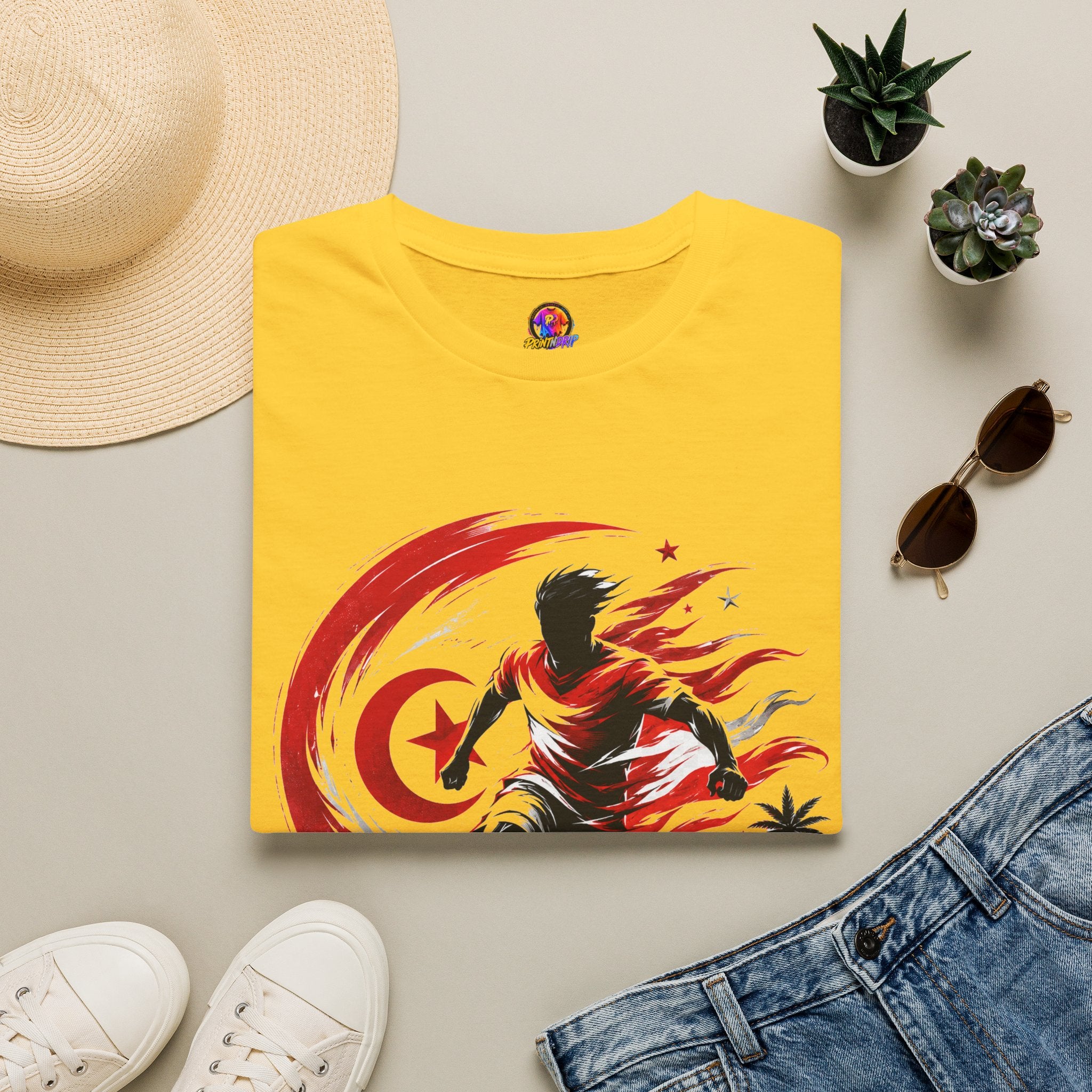 Tunisia Carthage Fire Soccer T-Shirt — Red Crescent Football Fan Tee