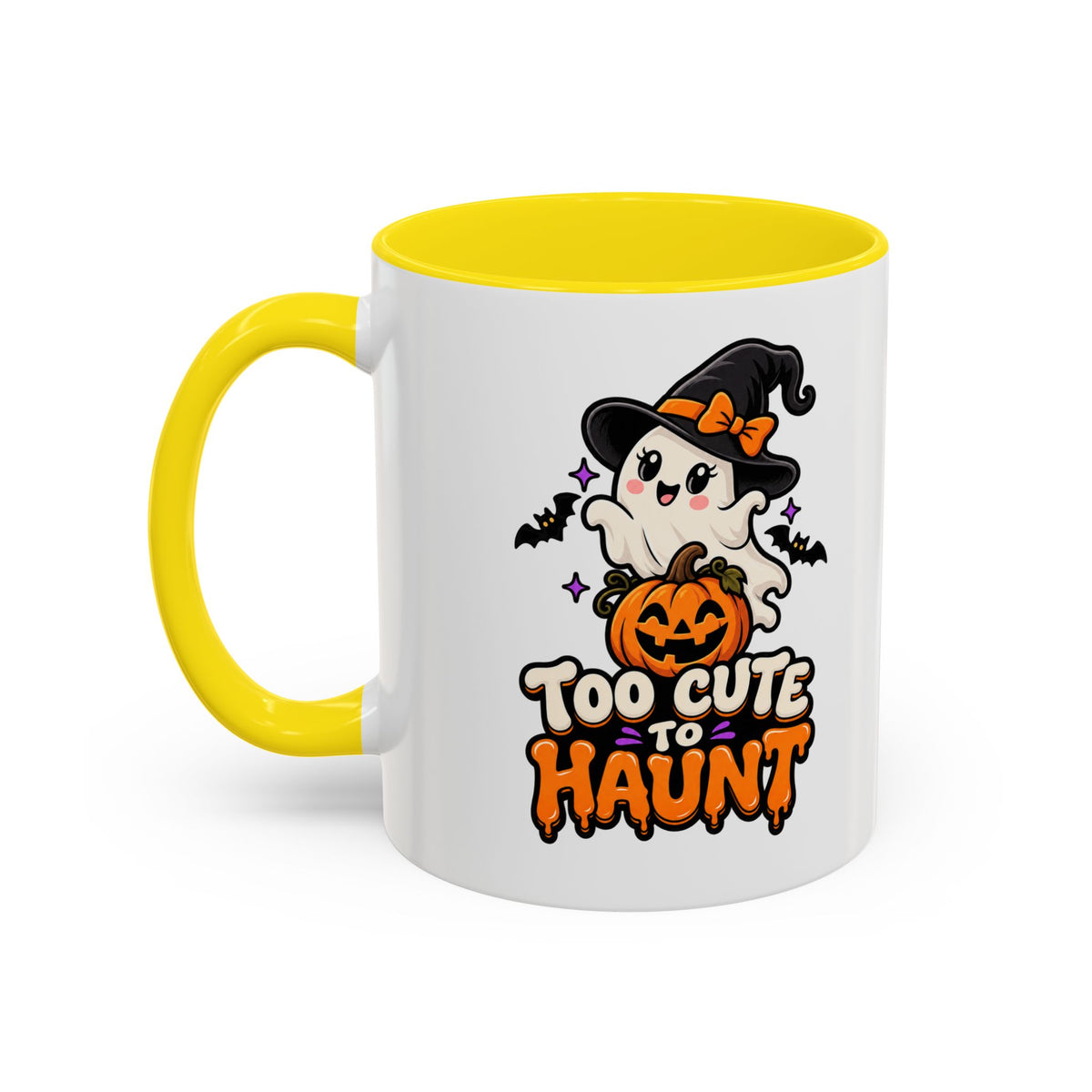 Halloween Coffee Mug - 'Too Cute to Haunt' Ghost Pumpkin Accent Mug