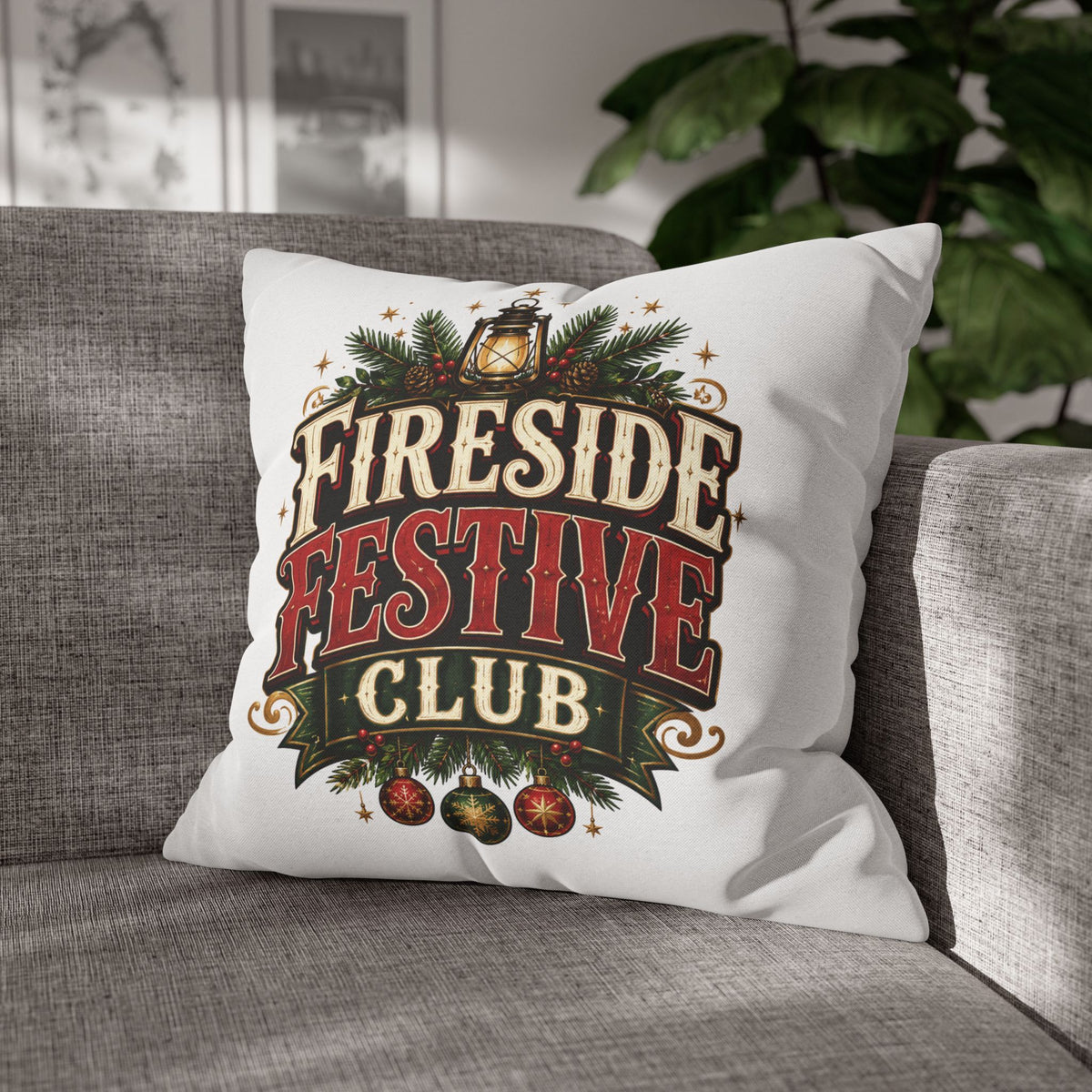 Christmas Fireside Festive Club Holiday Throw Pillowcase