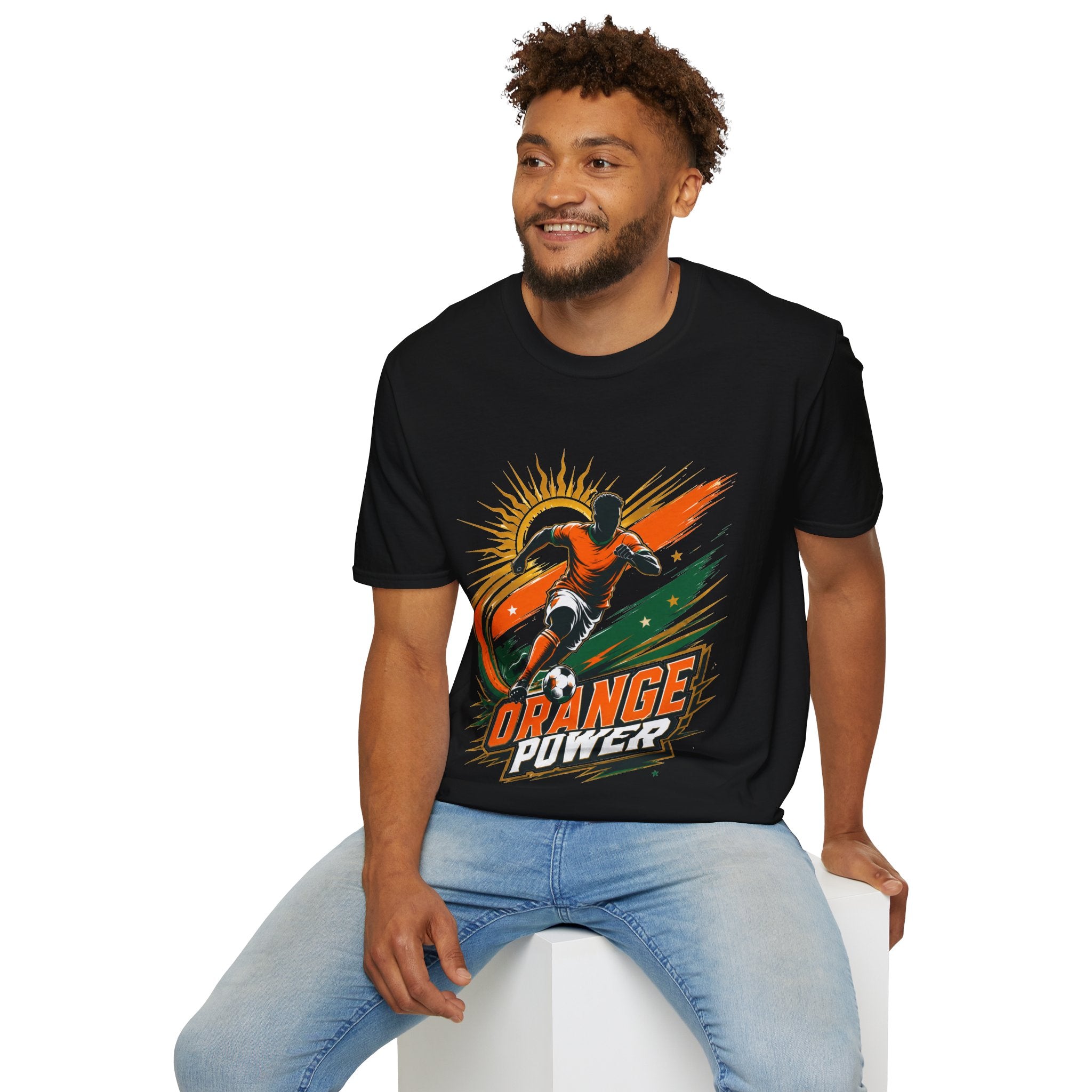 Côte d'Ivoire Orange Power Soccer T-Shirt — Dynamic Player Graphic Tee