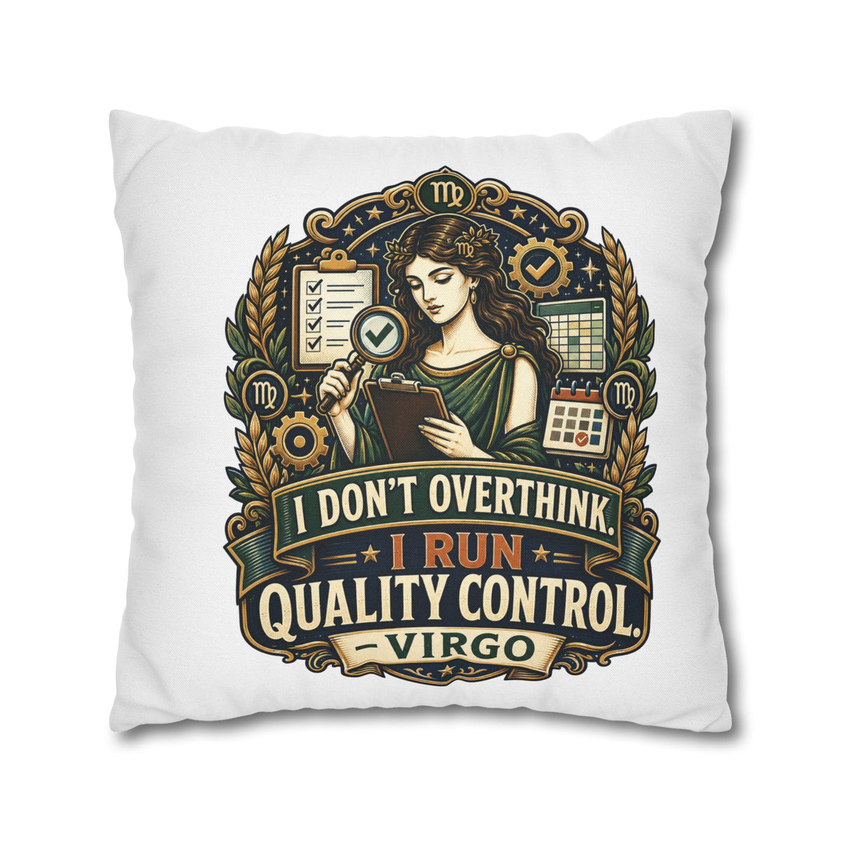 Virgo Quality Control Pillowcase — “I Don't Overthink, I Run Quality Control” Astrology Throw Pillowcase