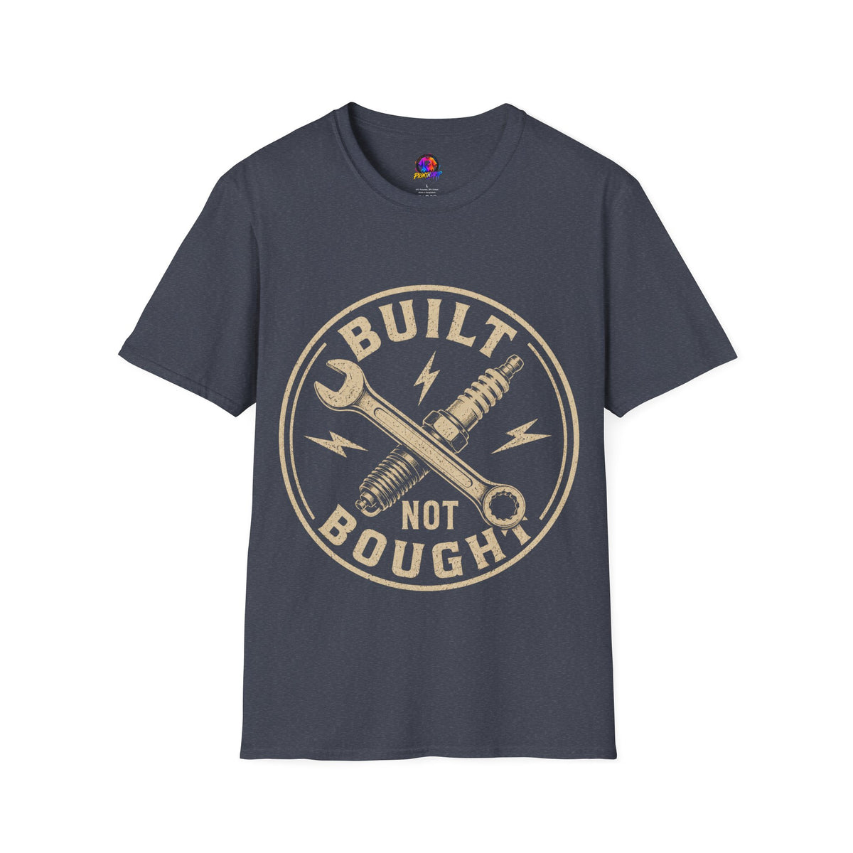 Built Not Bought T-Shirt — Vintage Mechanic Wrench & Spark Plug Design