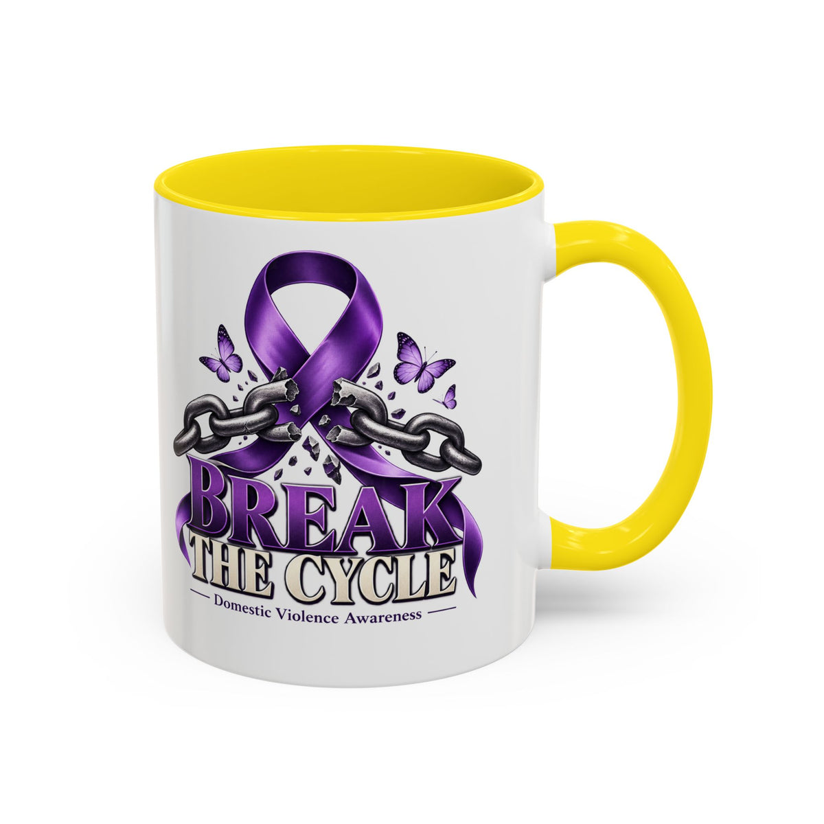 Break the Cycle Coffee Mug – Domestic Violence Awareness Purple Ribbon (11/15oz)