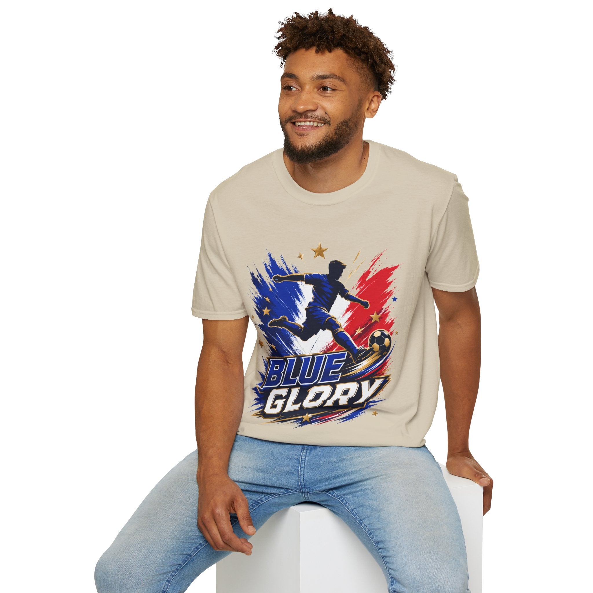 France Soccer T-Shirt — "Blue Glory" Red, White & Blue Player Graphic