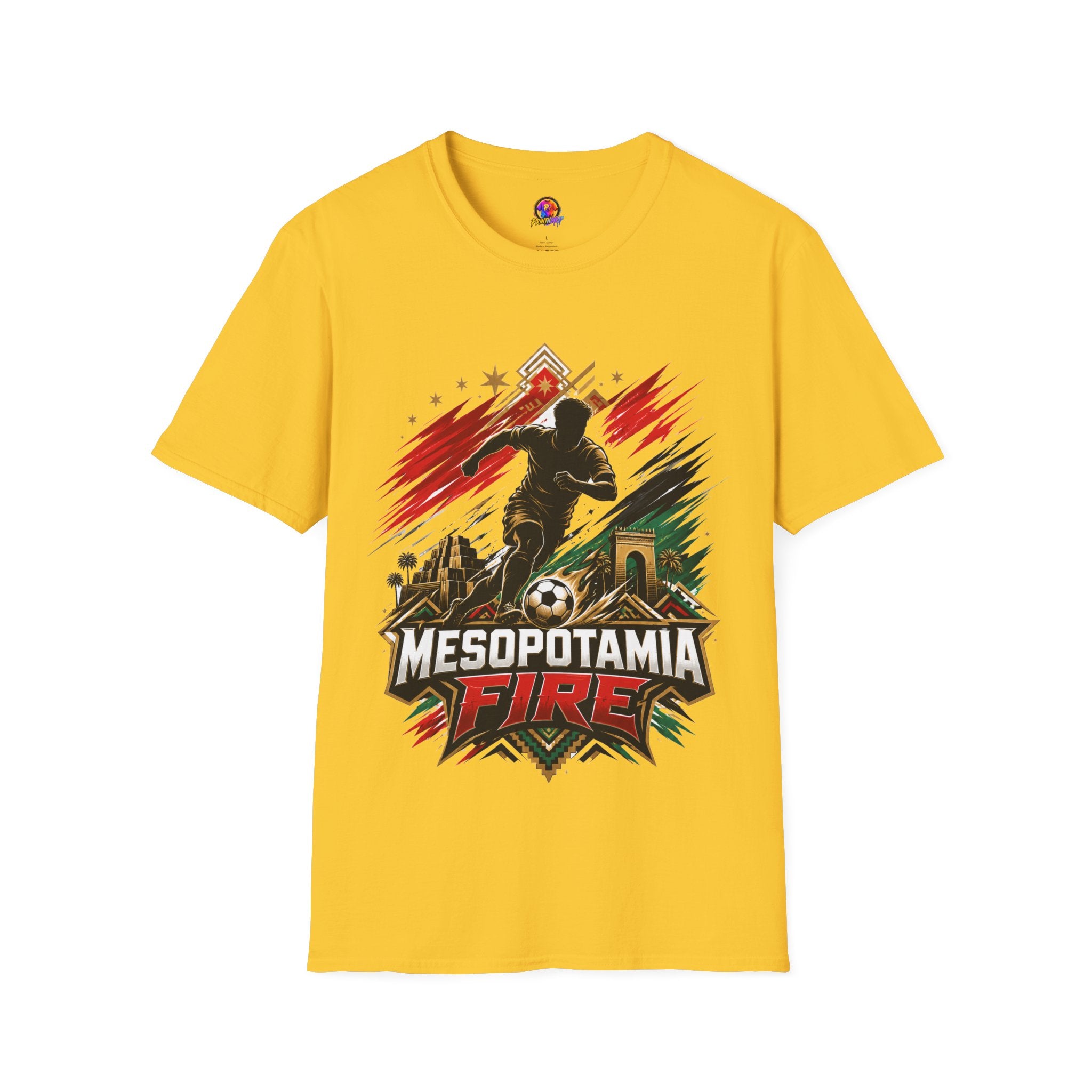 Iraq Mesopotamia Fire Soccer T-Shirt — Vintage Football Player Graphic Tee