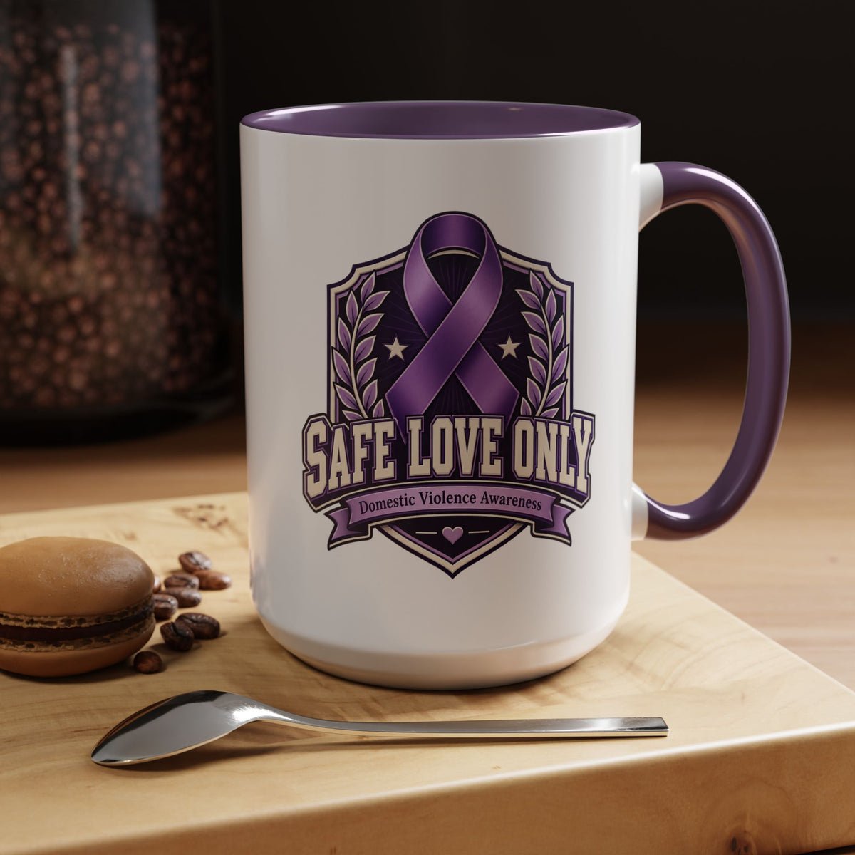Coffee Mug — "Safe Love Only" Domestic Violence Awareness (Purple Ribbon)
