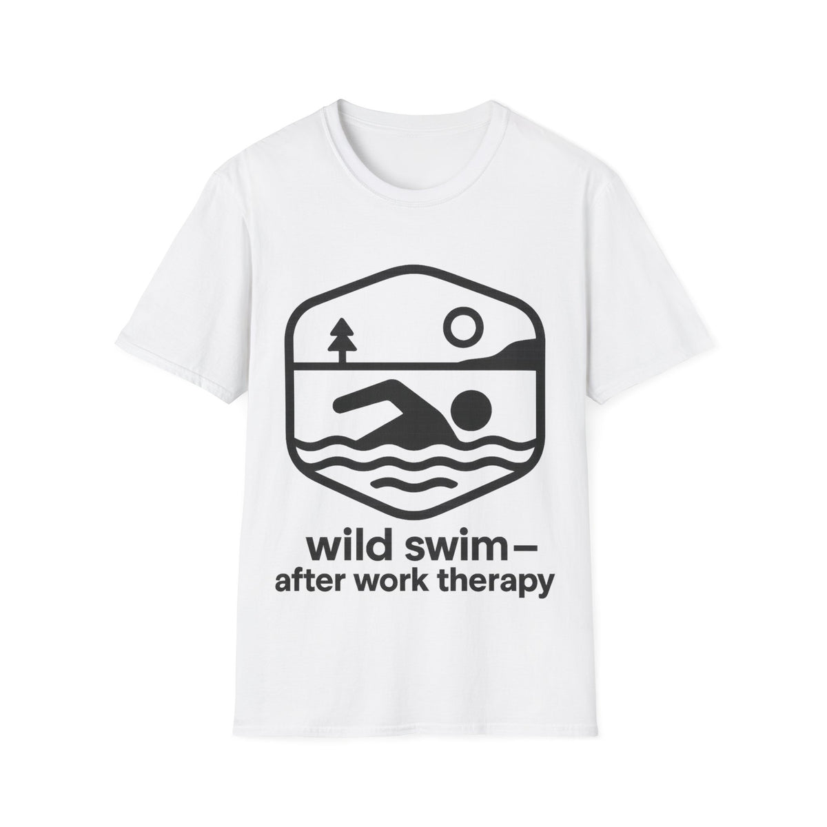 Wild Swim After Work Therapy Shield Badge T-Shirt, Retro Cold Plunge Swimming Graphic Tee - Trending Now - September 2026