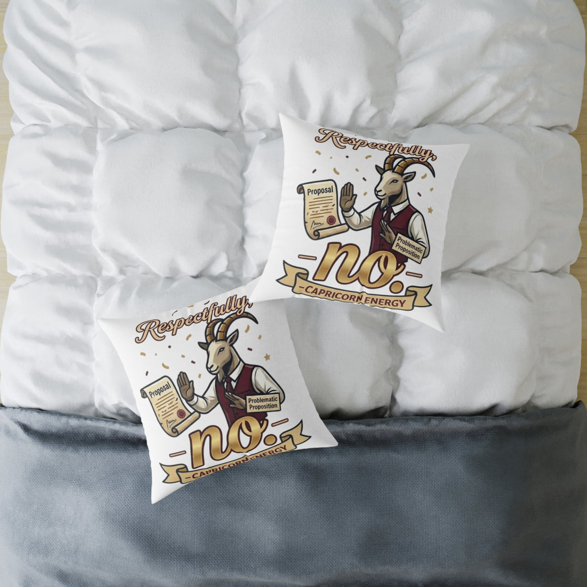 Capricorn Pillow — 'Respectfully, No.' Goat Protest Funny Decorative Throw Pillow