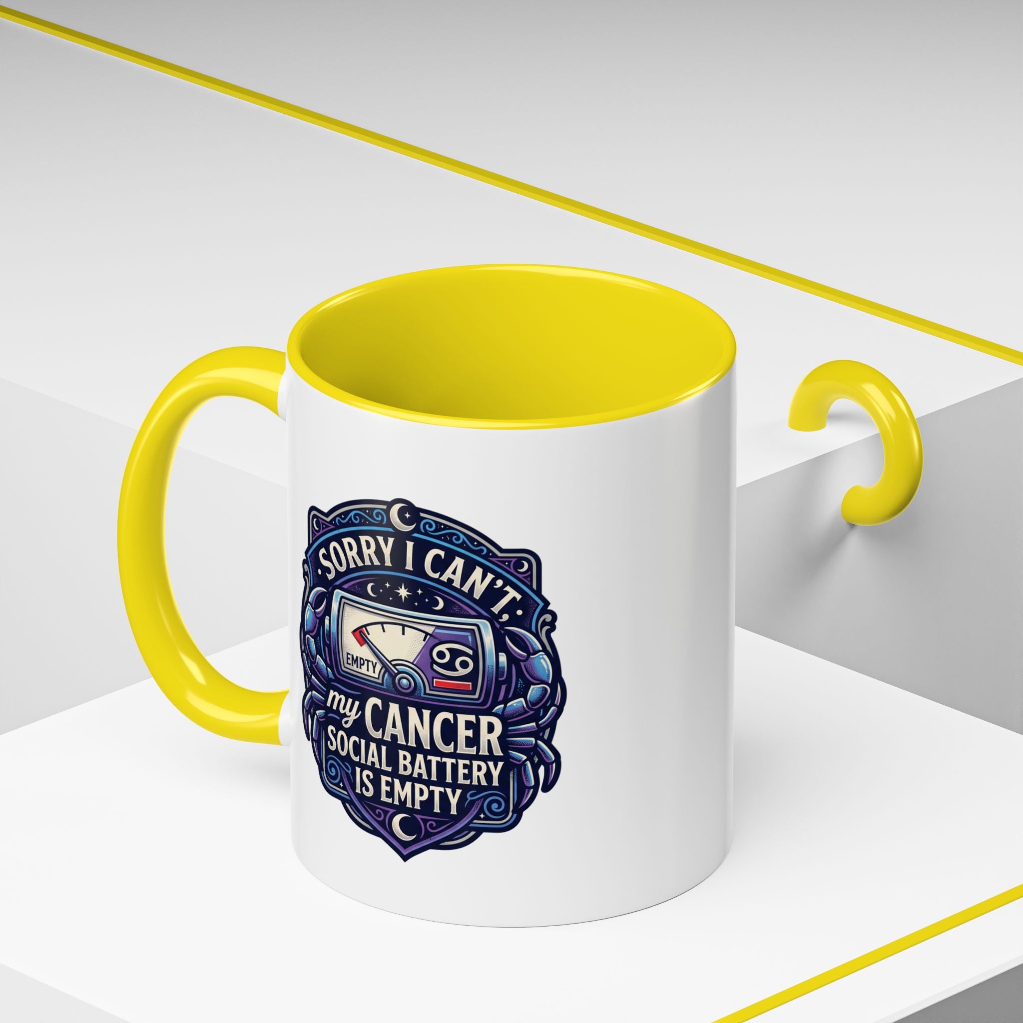 Accent Coffee Mug — “Sorry I Can’t My Cancer Social Battery Is Empty” Support Awareness Mug
