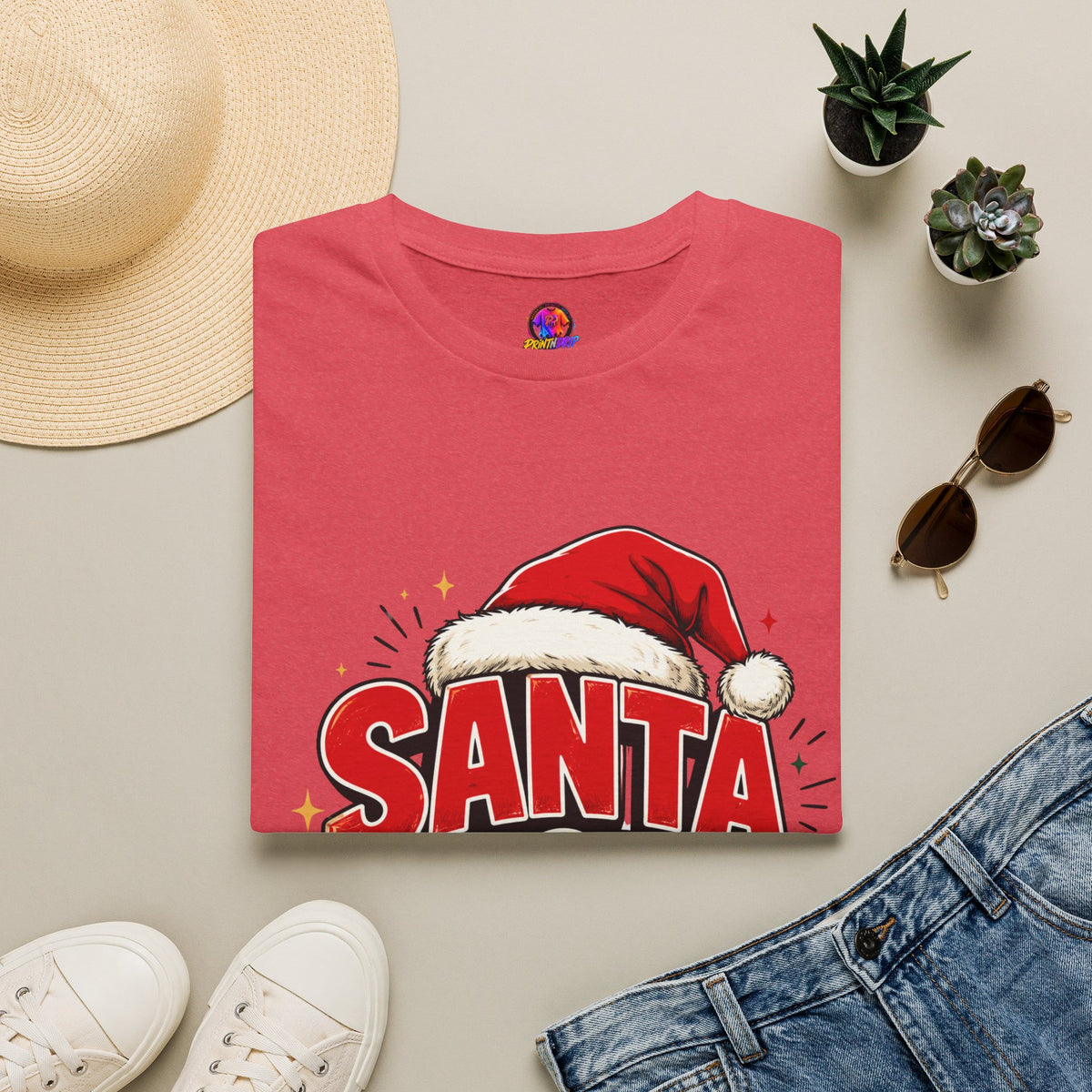 Santa Mode T-Shirt — Holiday Christmas Graphic Tee with Santa Hat