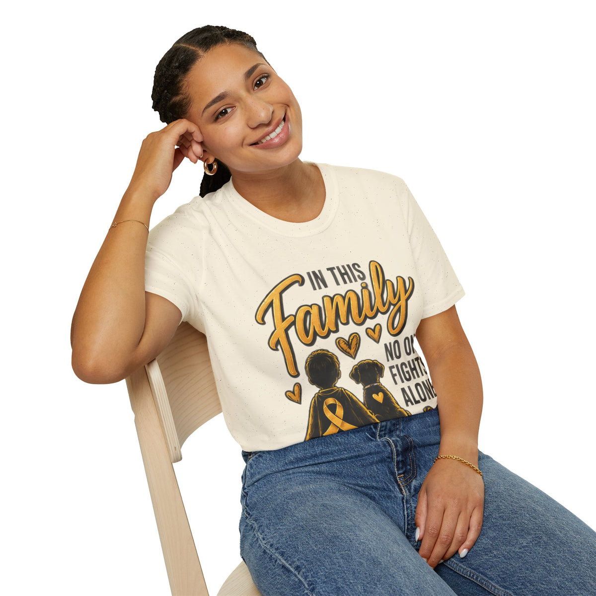 Childhood Cancer Awareness T-Shirt — "In This Family No One Fights Alone"