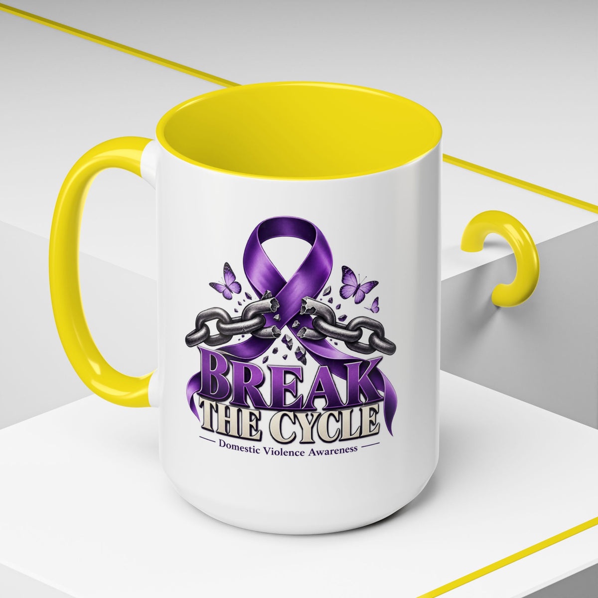 Break the Cycle Coffee Mug – Domestic Violence Awareness Purple Ribbon (11/15oz)