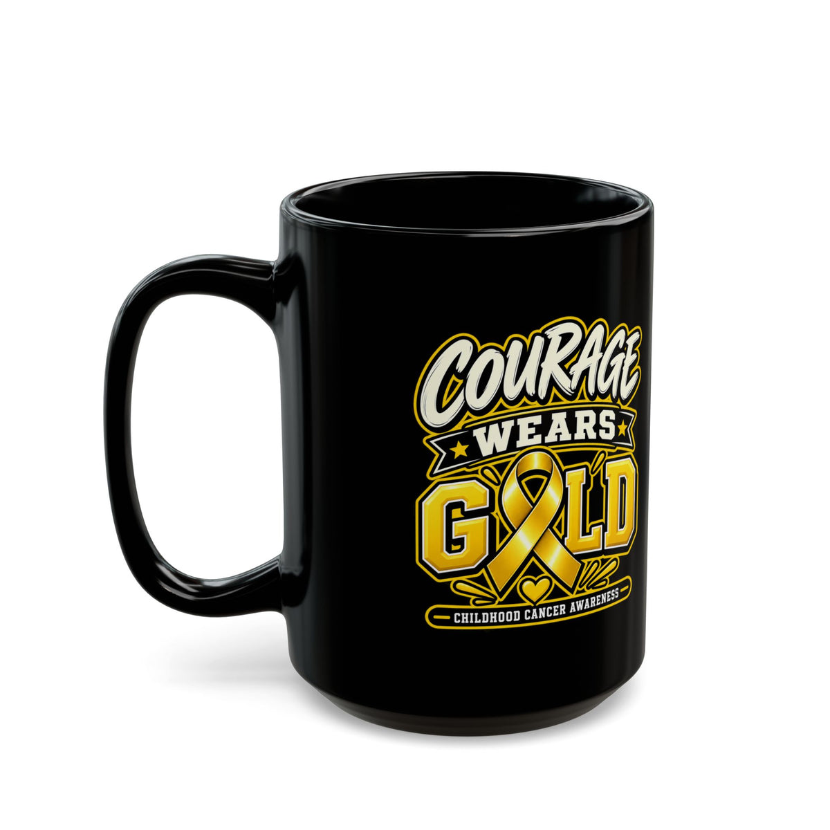 Courage Wears Gold Childhood Cancer Awareness Black Mug (11oz, 15oz)