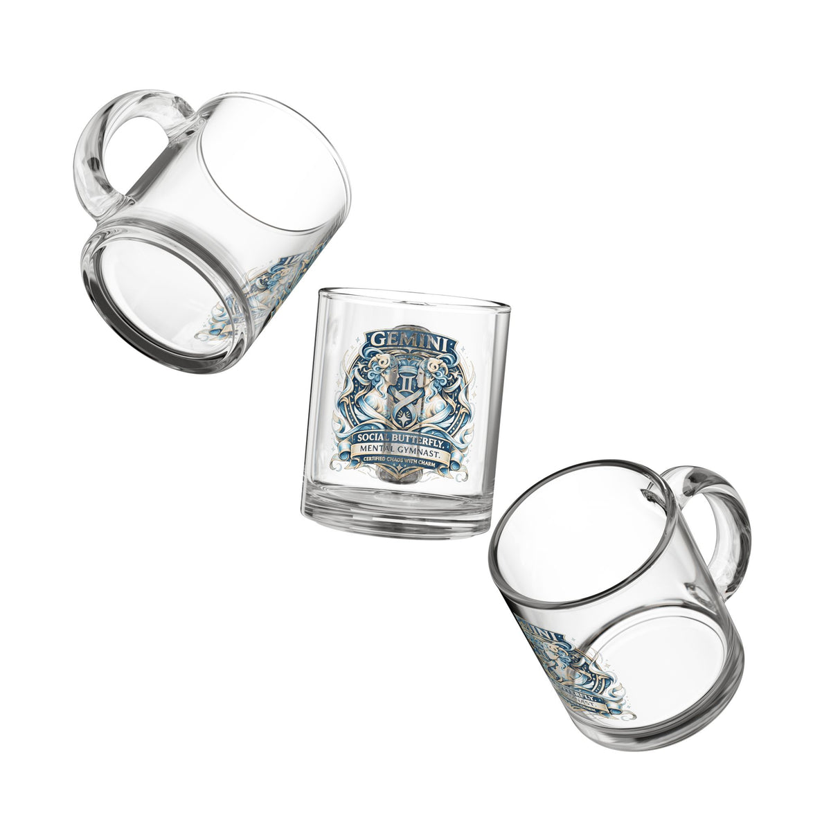Gemini Zodiac Glass Mug — 'Social Butterfly' 10oz Astrology Coffee Cup