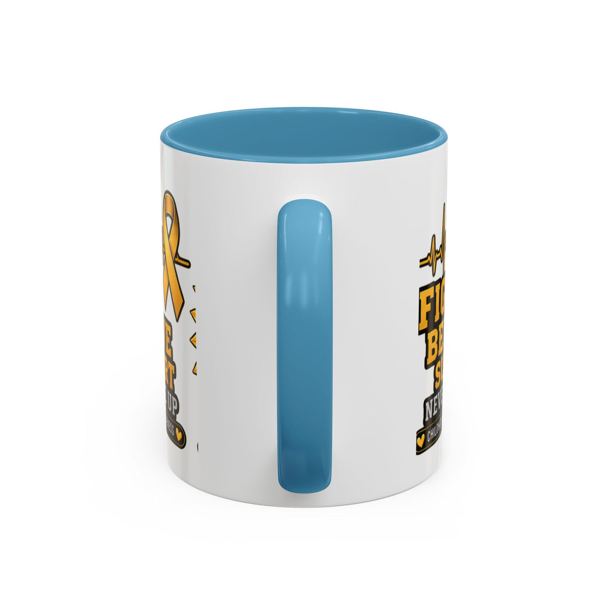 Childhood Cancer Awareness Accent Coffee Mug — "Fight Believe Support" 11/15oz