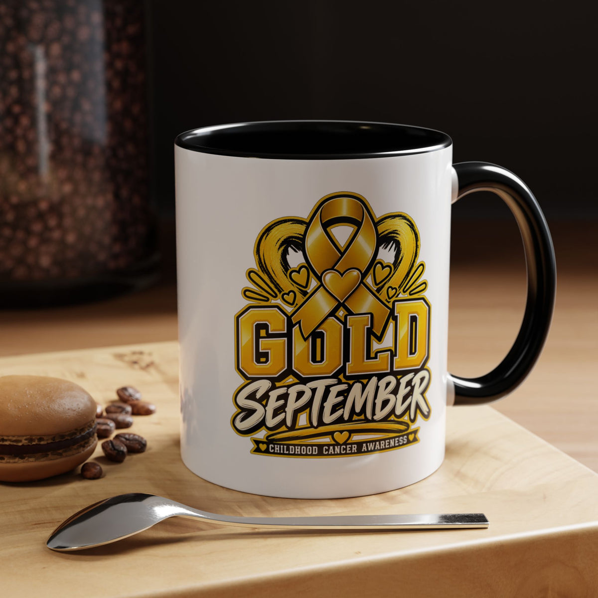 Gold September Coffee Mug — Childhood Cancer Awareness Accent Mug (11/15oz)