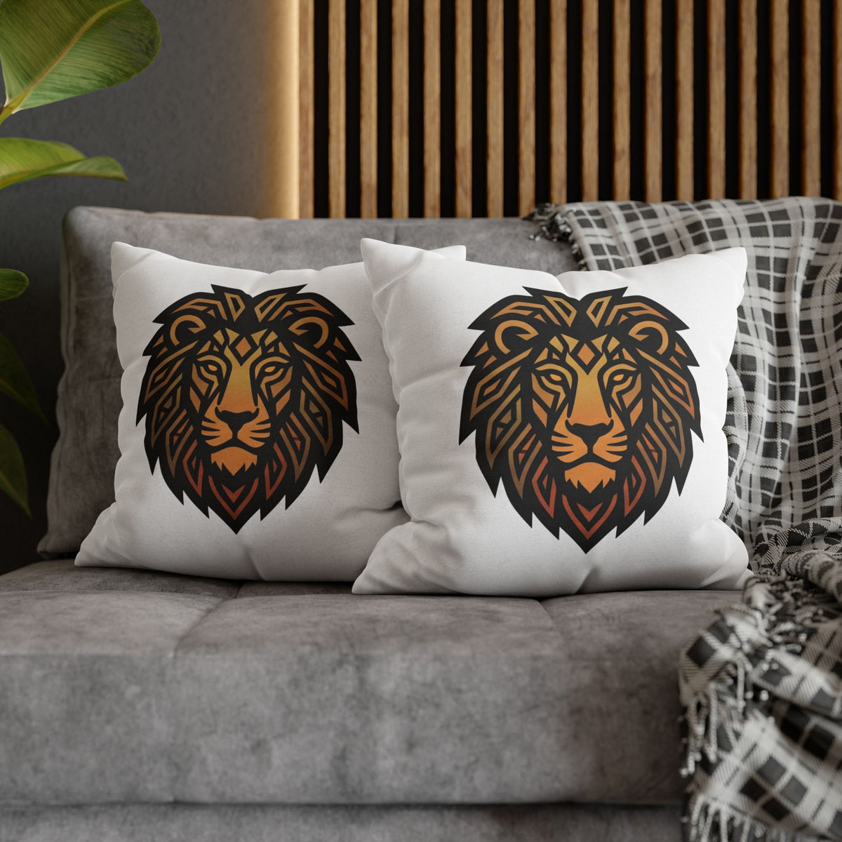 Leo Lion Head Decorative Pillowcase — Geometric Tribal Lion Throw Pillow Cover
