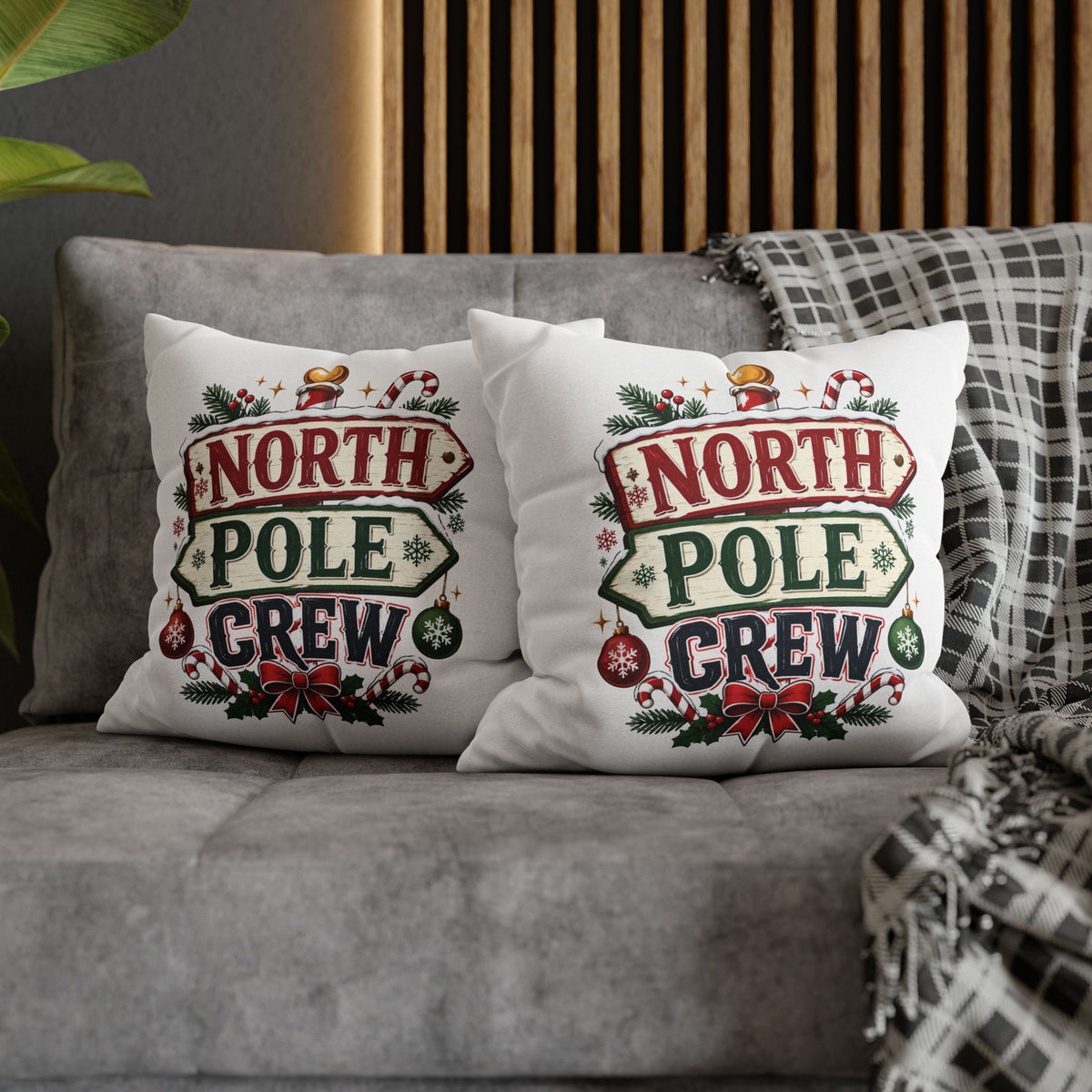 Christmas North Pole Crew Holiday Pillowcase — Christmas Decorative Throw Pillow
