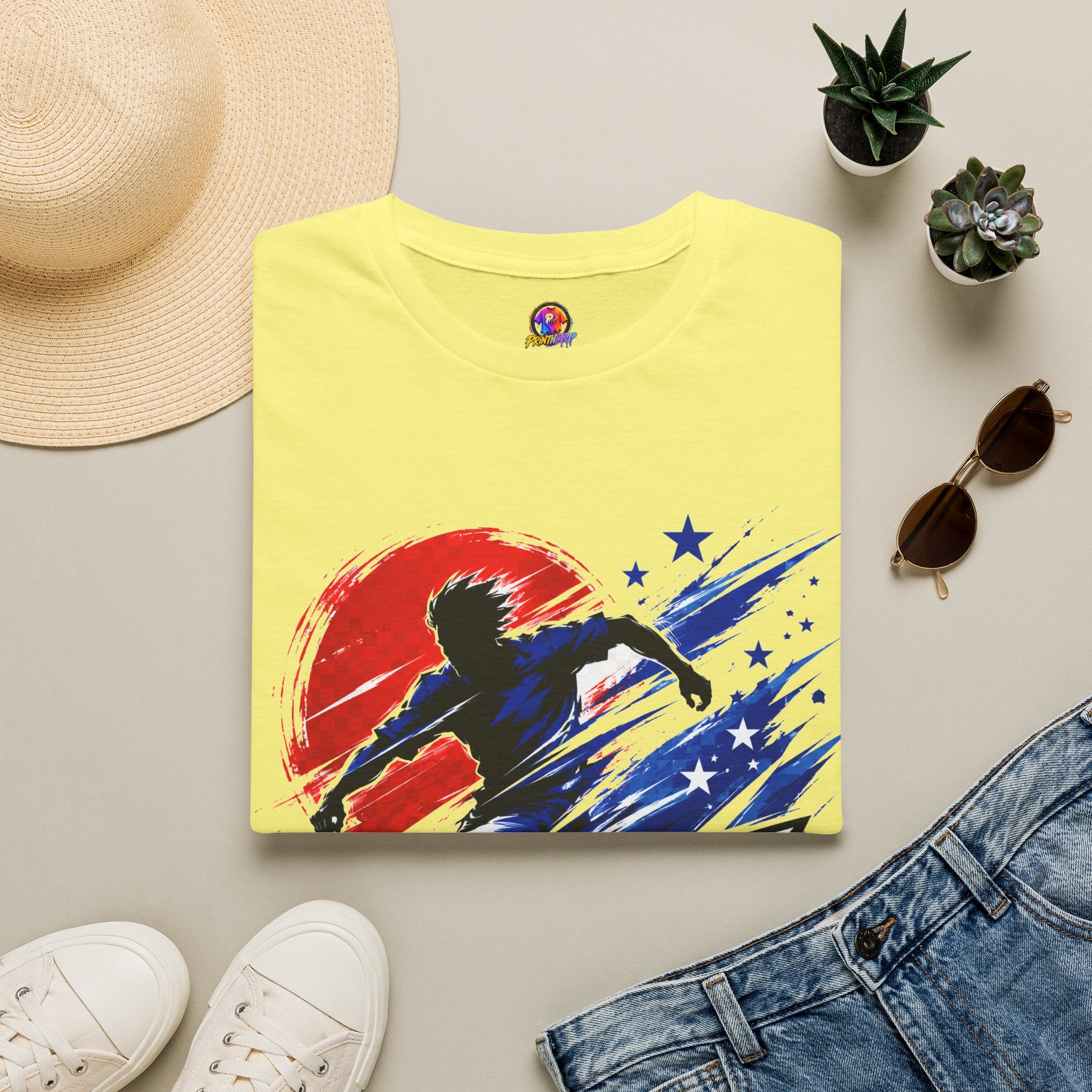 Japan T-Shirt — Blue Blade Soccer Graphic Tee (Red & Blue Starburst)