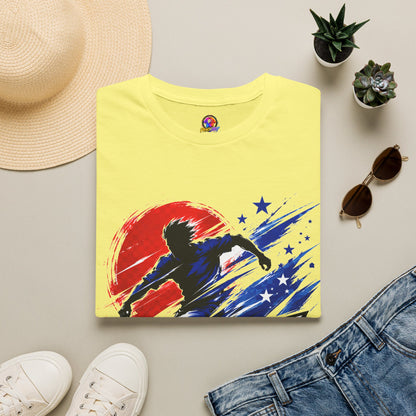 Japan T-Shirt — Blue Blade Soccer Graphic Tee (Red & Blue Starburst)