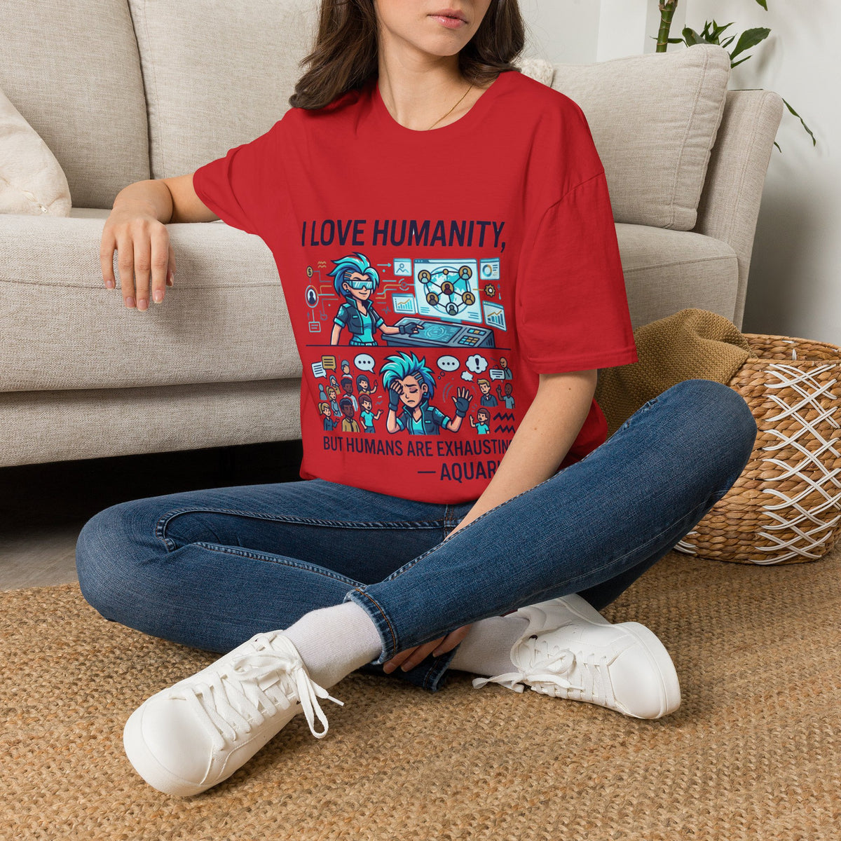 I Love Humanity, But Humans Are Exhausting - Funny Sci‑Fi T‑Shirt