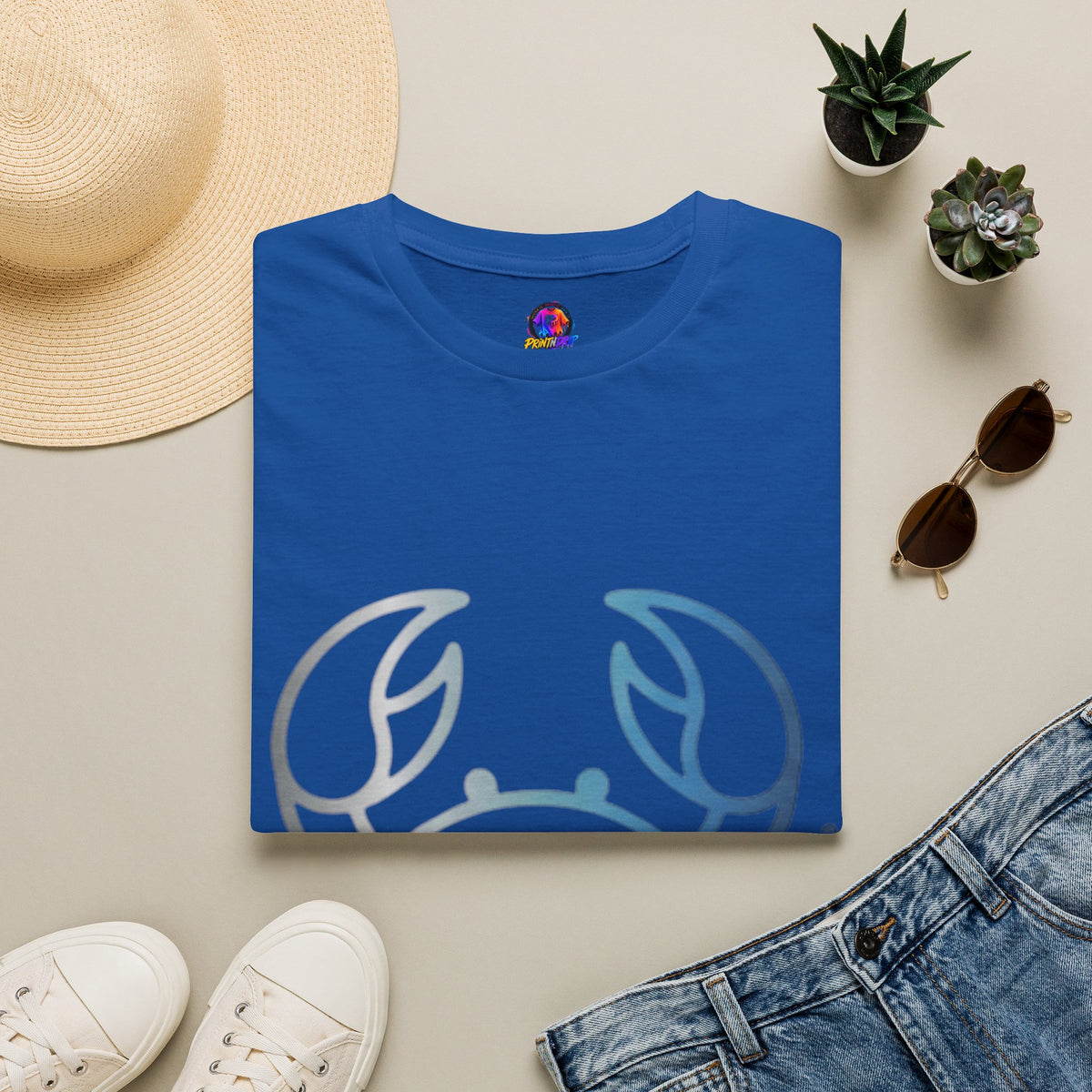 Crab Graphic T-Shirt — Coastal Blue Minimalist Beach Tee