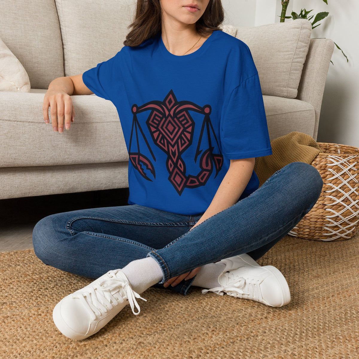 Libra Scales Graphic T‑Shirt — Tribal Zodiac Balance Design