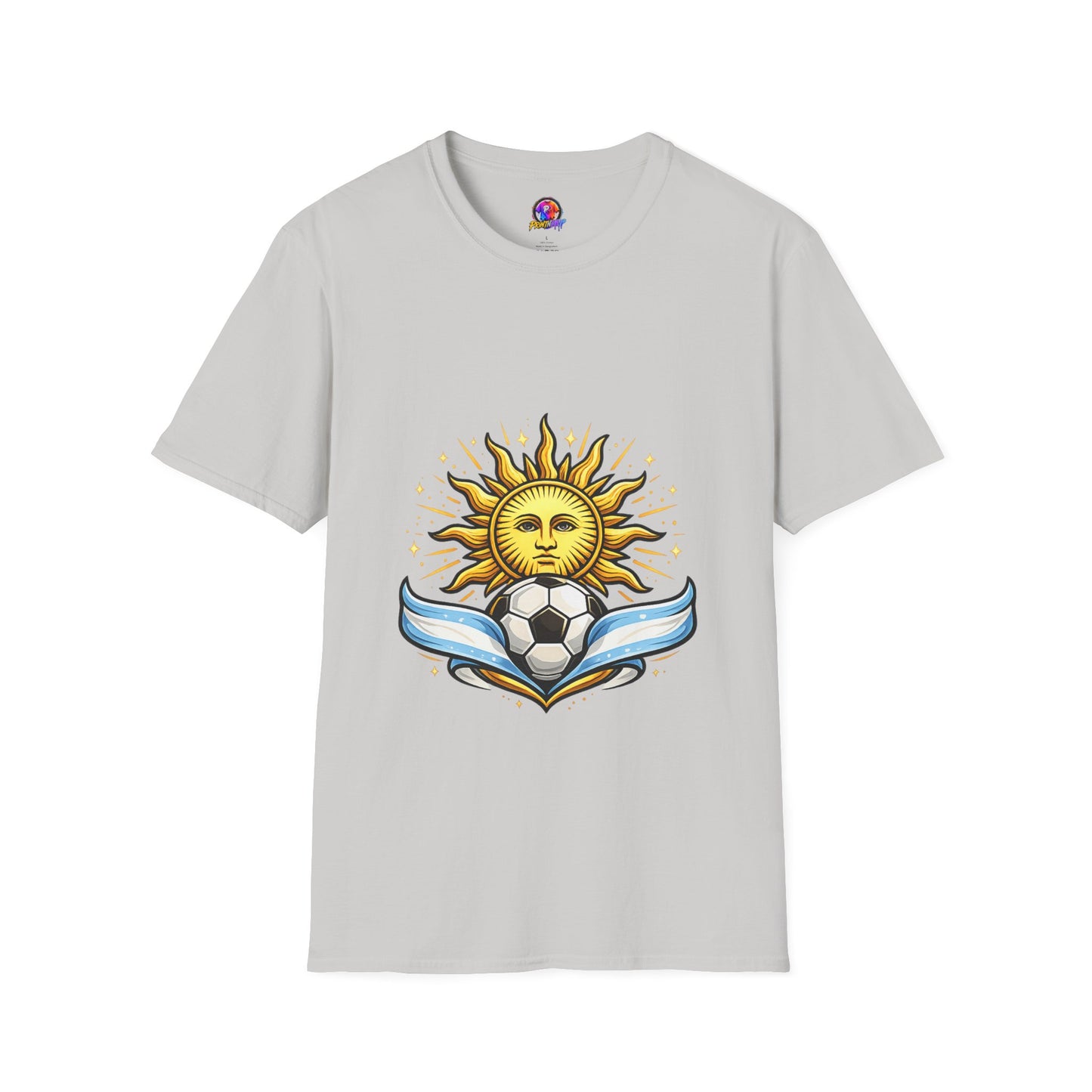 Argentina Sun Face Soccer T-Shirt — Retro Celestial Football Tee