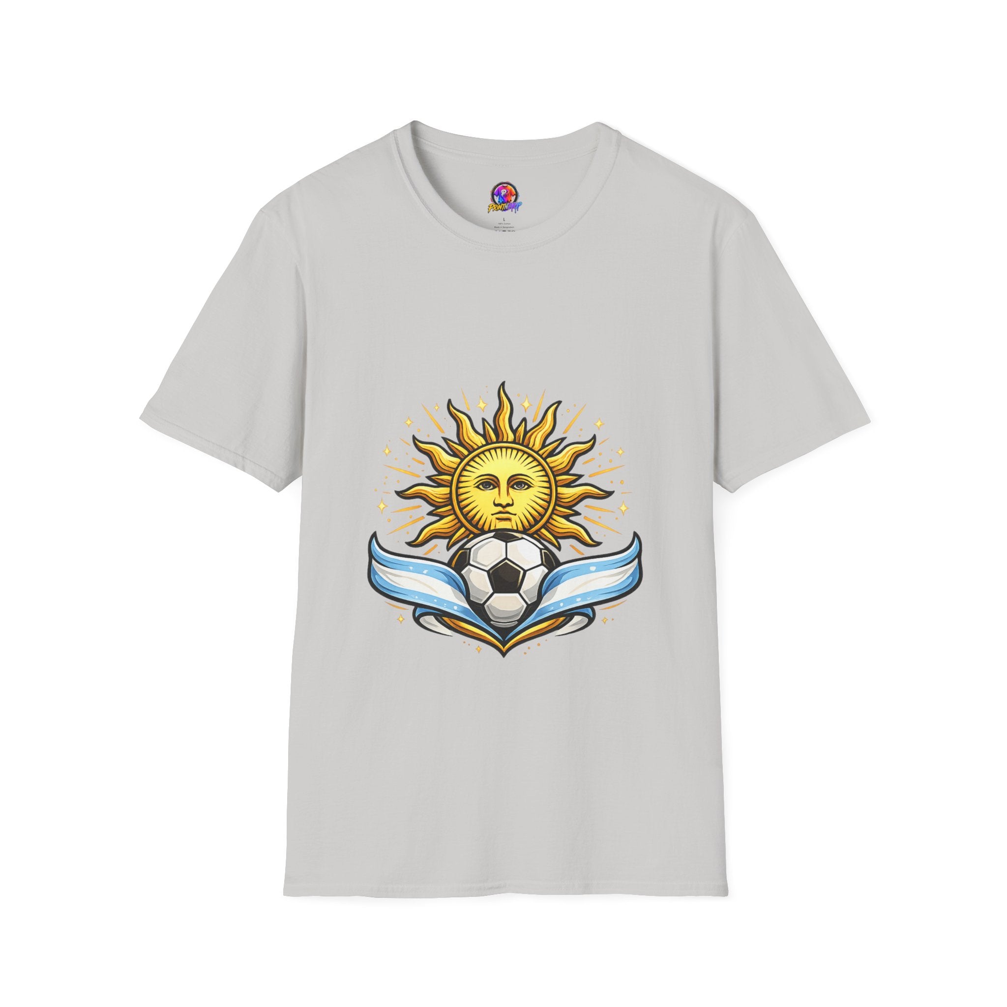 Argentina Sun Face Soccer T-Shirt — Retro Celestial Football Tee