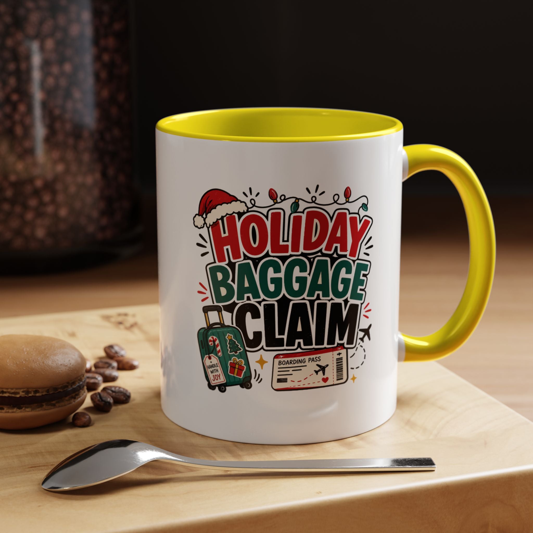 Modern Day Christmas Holiday Baggage Claim Coffee Mug — Funny Christmas Travel Gift (11/15oz)