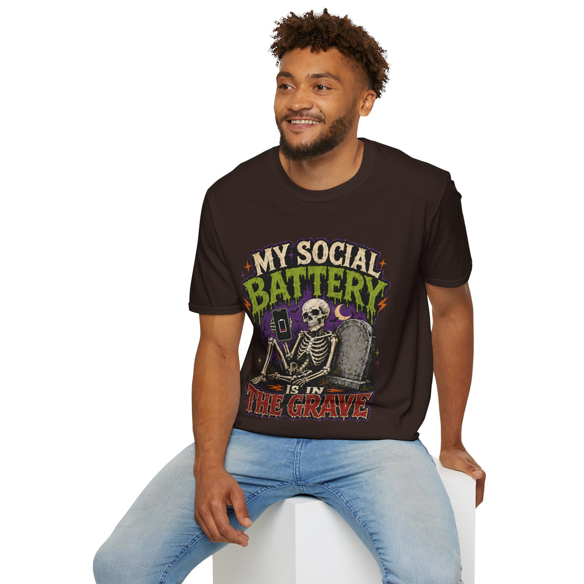 Halloween My Social Battery Unisex Softstyle T-Shirt