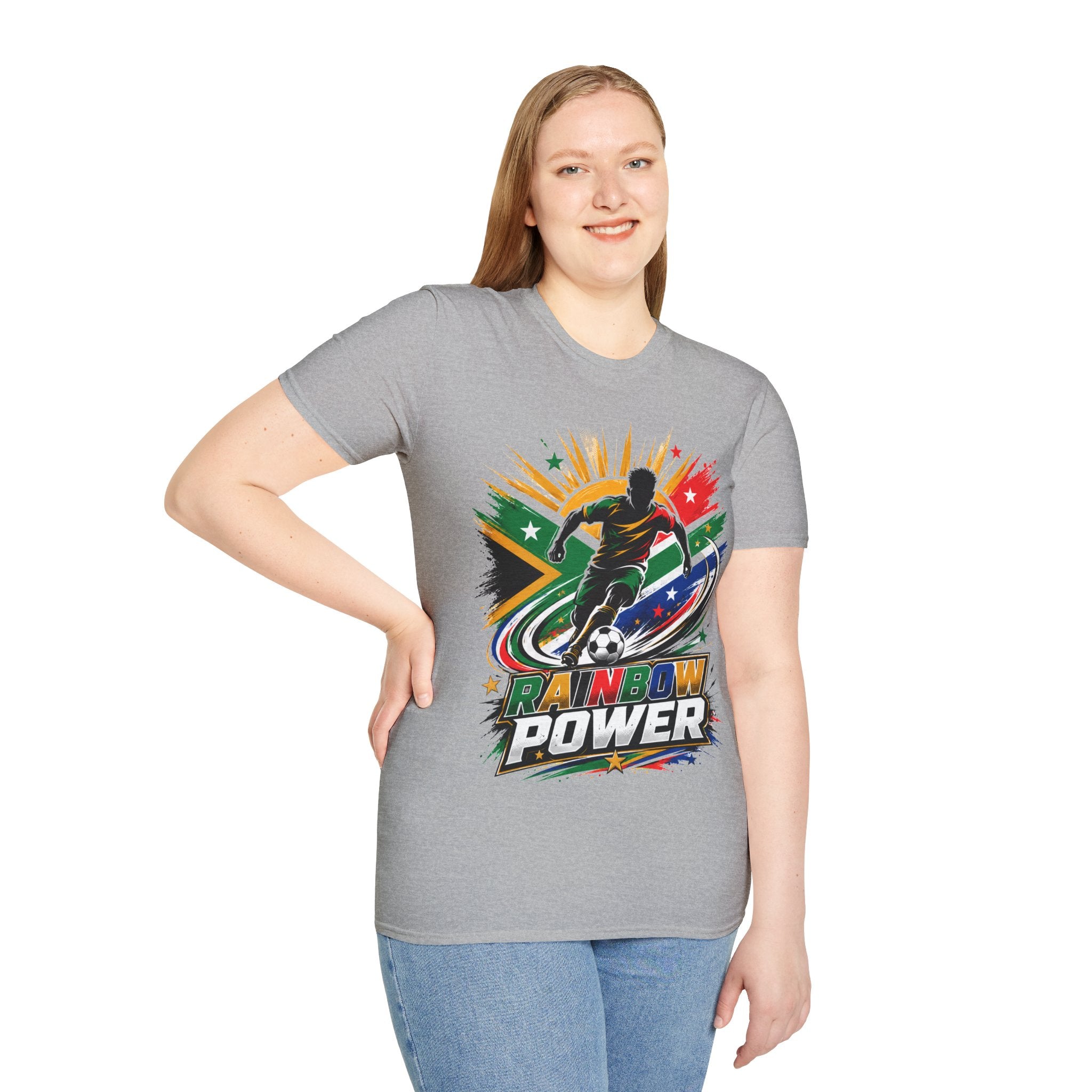 South Africa Soccer Rainbow Power T-Shirt — Colorful Football Player Graphic Tee