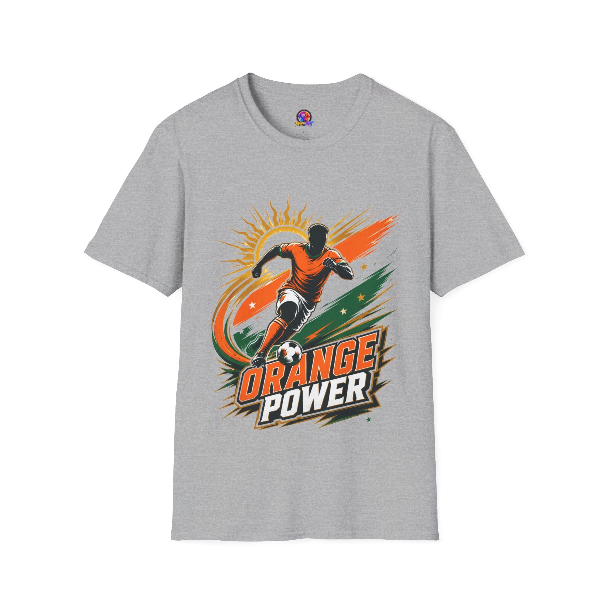 Côte d'Ivoire Orange Power Soccer T-Shirt — Dynamic Player Graphic Tee