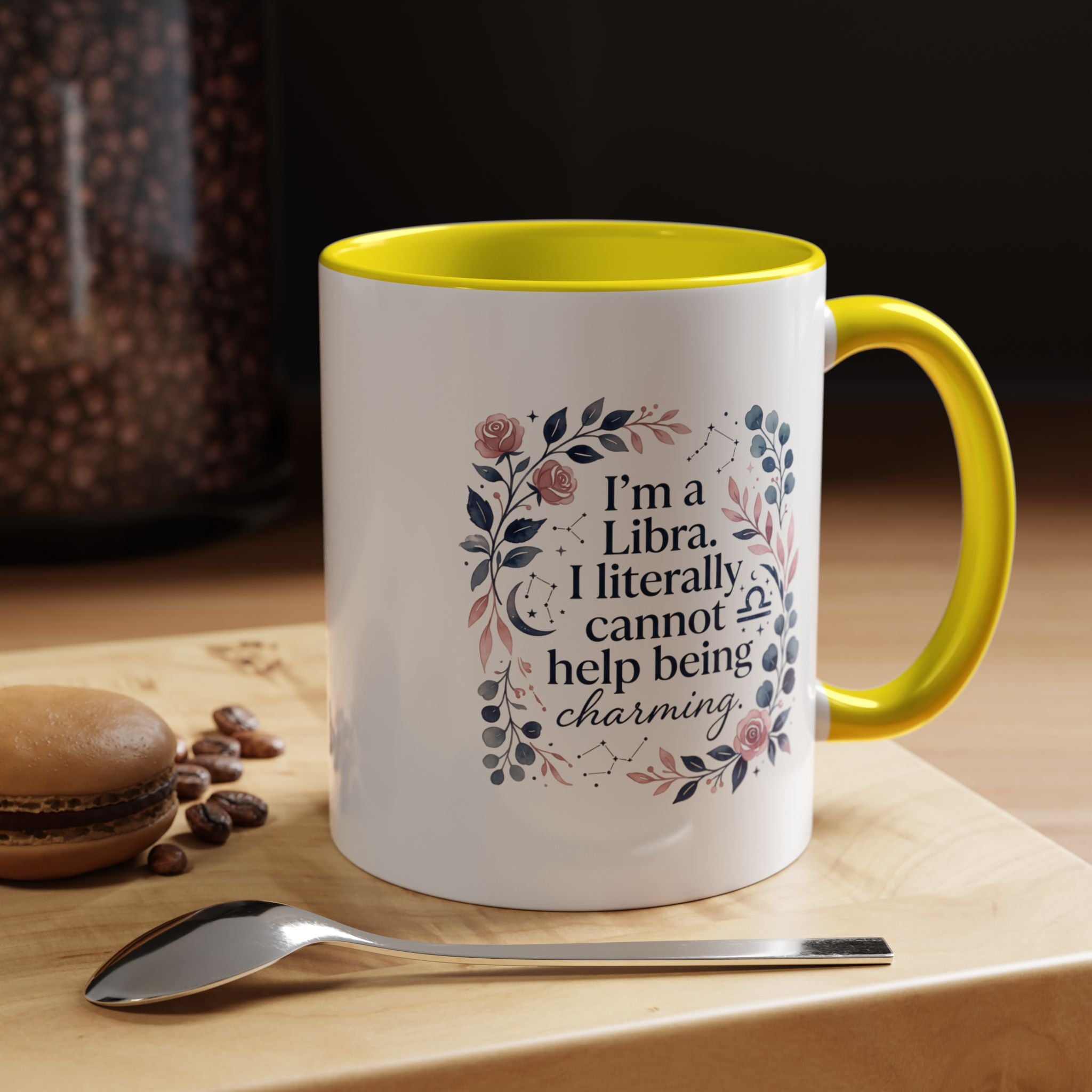 Libra Coffee Mug — "I’m a Libra. I literally cannot help being charming." Floral Accent Tea Mug
