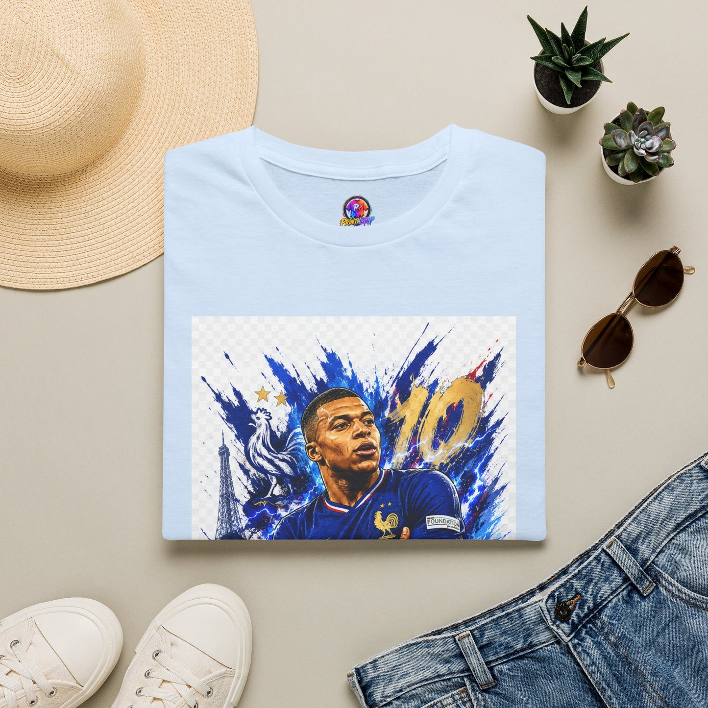 France Mbappé Soccer T-Shirt — #10 Blue Action Portrait Tee
