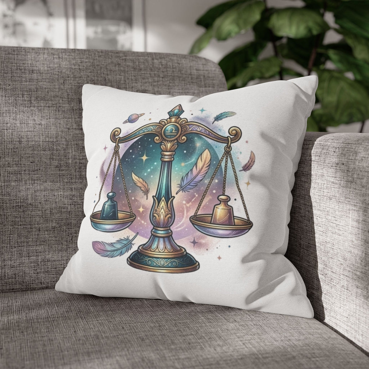 Libra Zodiac Pillowcase — Celestial Scales Decorative Throw Pillow