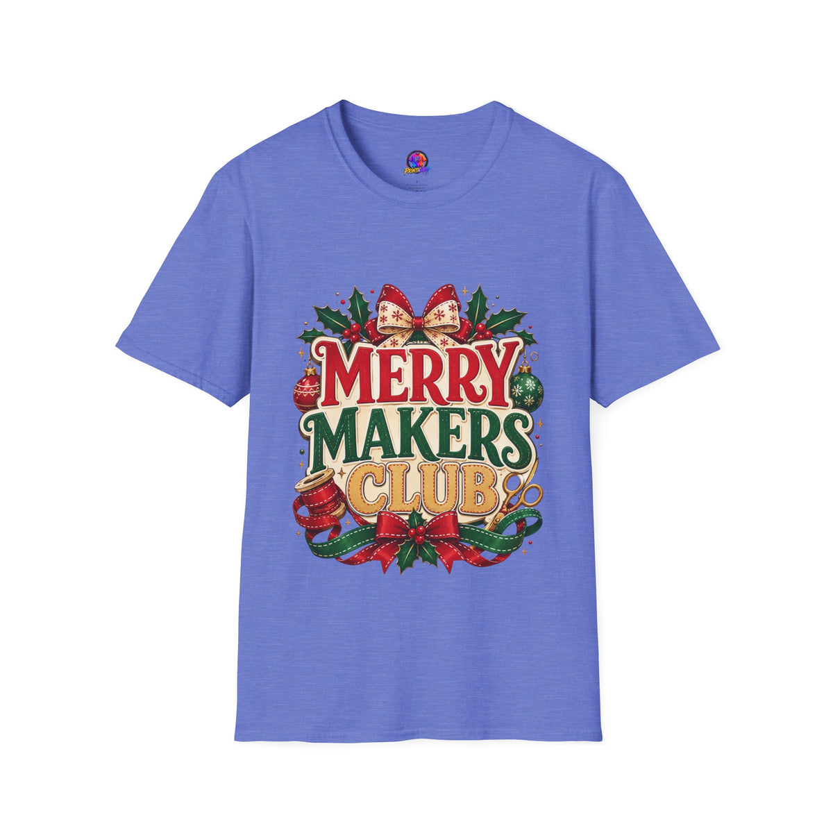 Merry Makers Club T-Shirt — Festive Christmas Holiday Tee with Holly & Bow