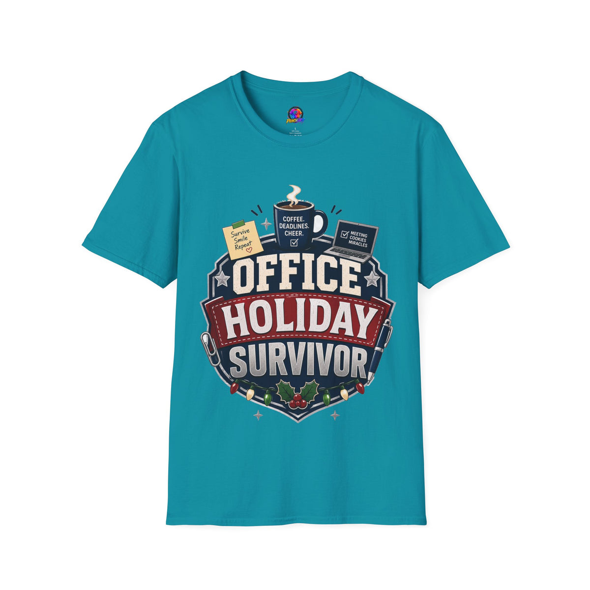 Office Holiday Survivor T-Shirt — Coffee, Deadlines & Cheer Work Shirt