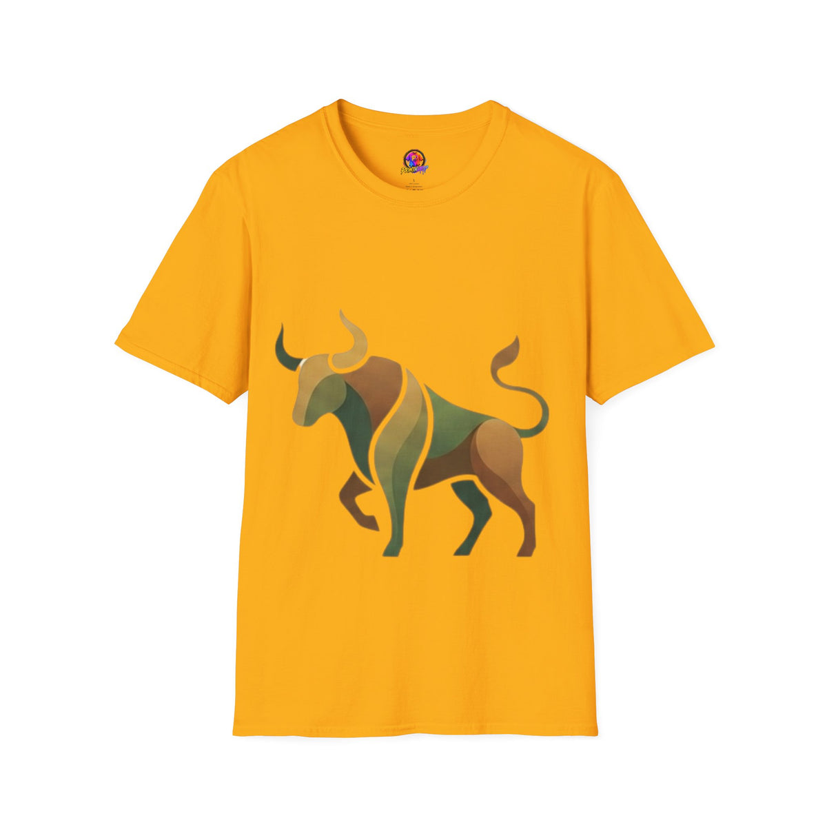 Bull Graphic T-Shirt — Earth Tone Geometric Taurus Design