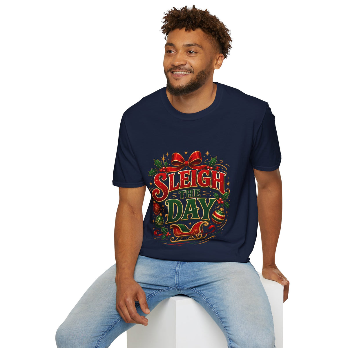 Christmas T-Shirt — "Sleigh the Day" Holiday Graphic Tee