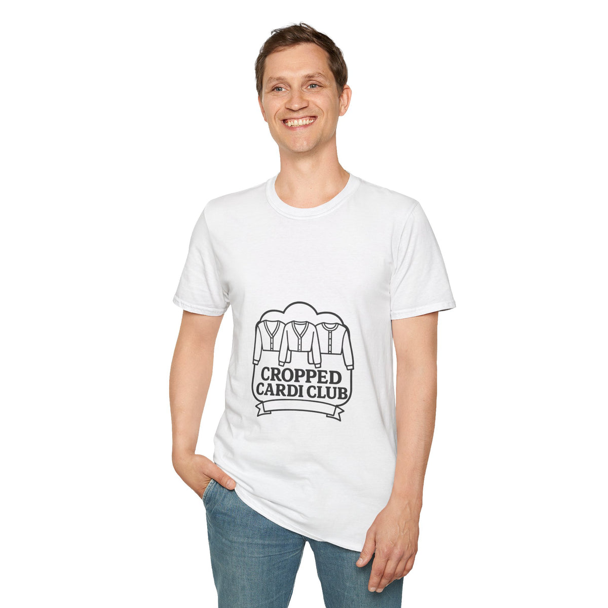 Cropped Cardi Club Trendy Knitwear Lover Graphic Tee - Trending Now - October 2026