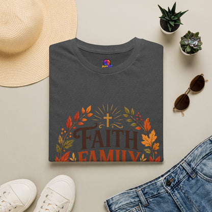 Faith Family Thanks T-Shirt — Fall Pumpkin Thanksgiving Christian Tee