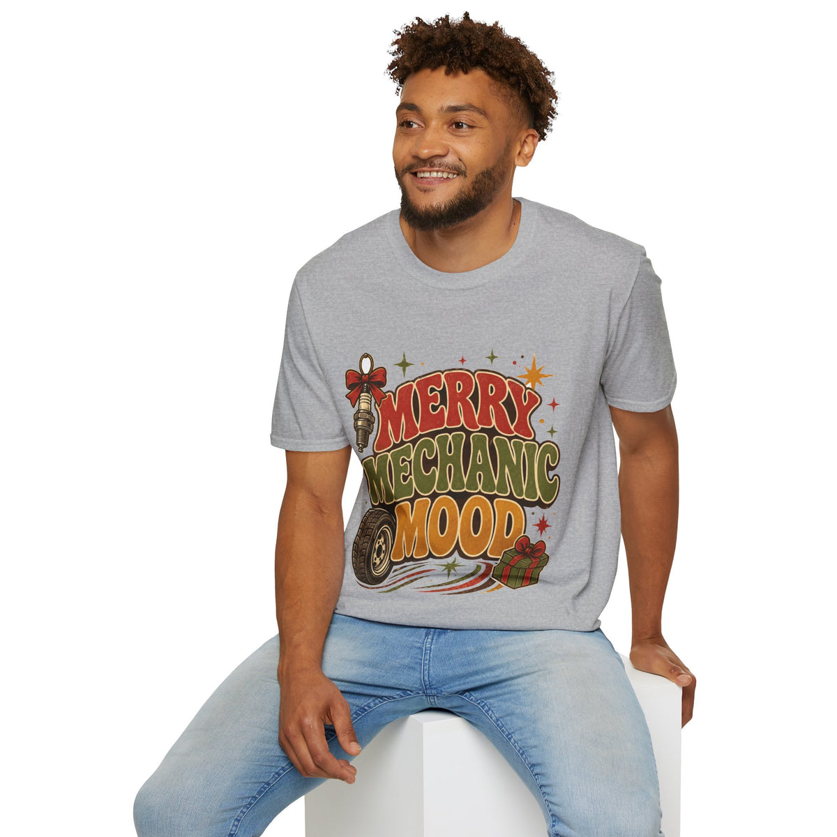 Merry Mechanic Mood T‑Shirt — Retro Holiday Auto Technician Gift