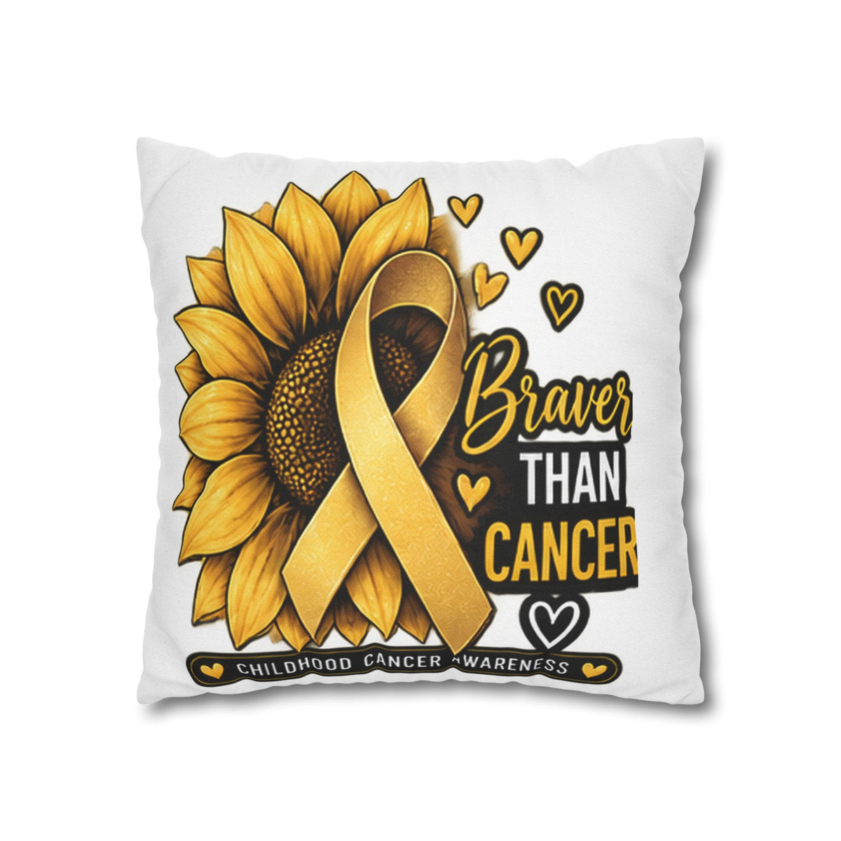 Childhood Cancer Brave Than Cancer Sunflower Ribbon Square Pillowcase