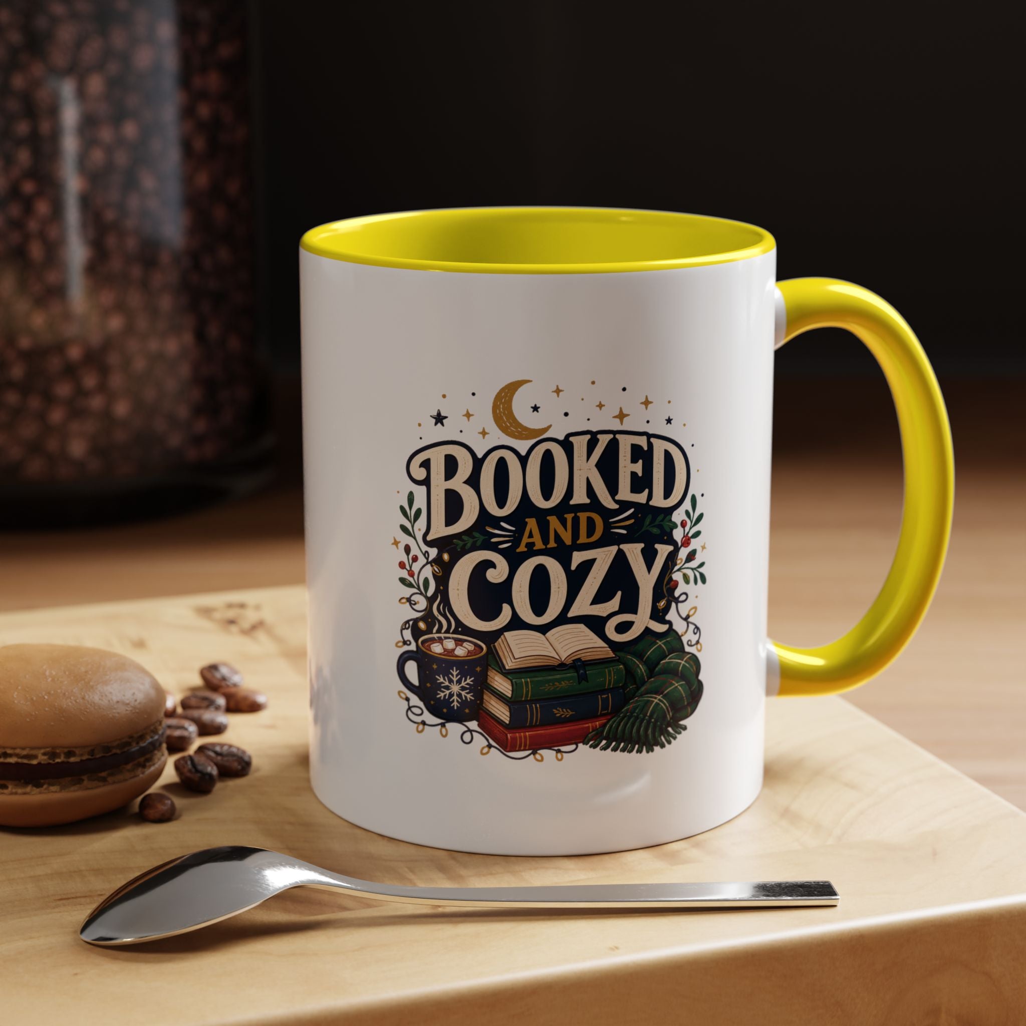 Modern Day Christmas Booked and Cozy Accent Coffee Mug — Book Lover Tea & Coffee Cup (11/15oz)