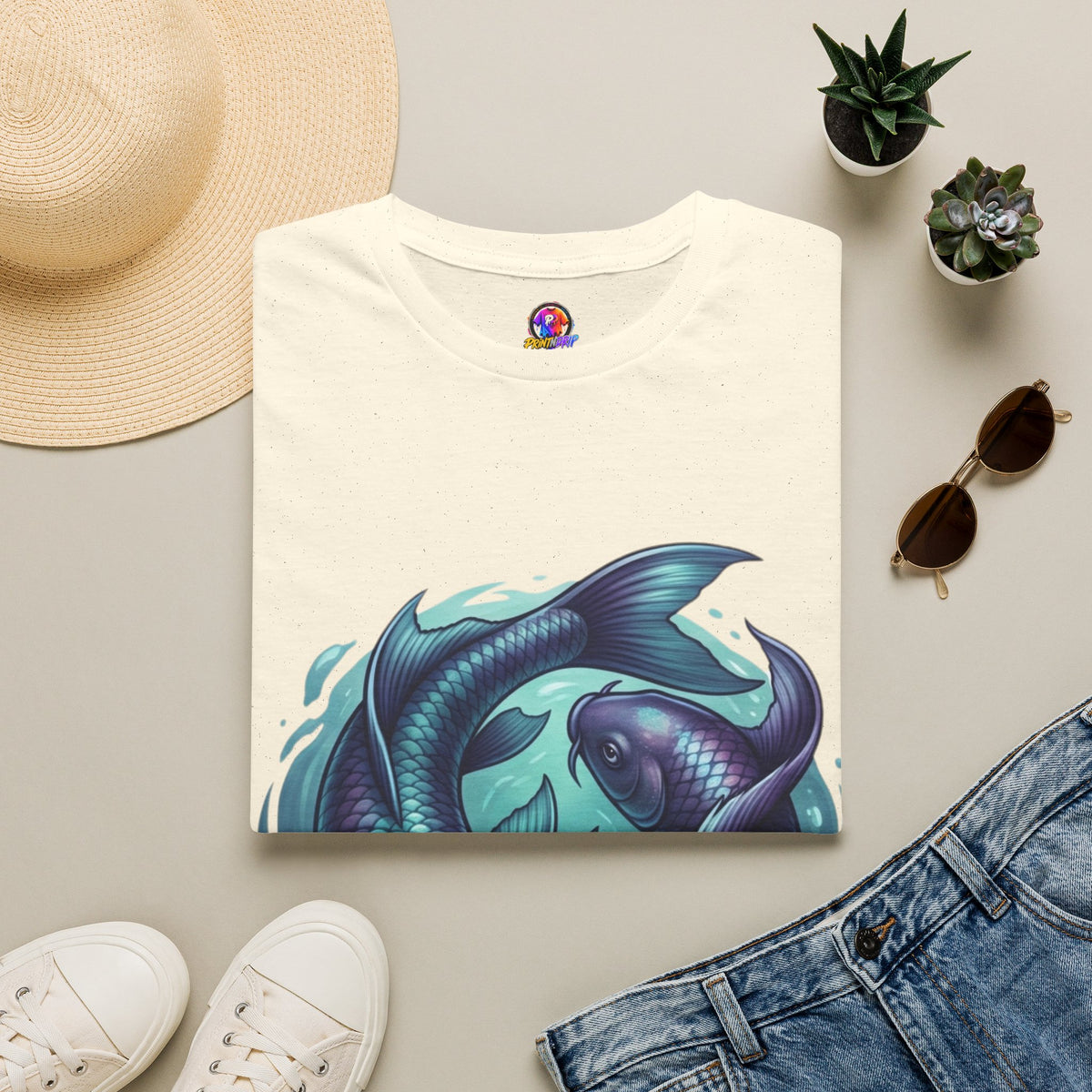 Koi Fish Circle T-Shirt — Artistic Yin Yang Aquatic Tee